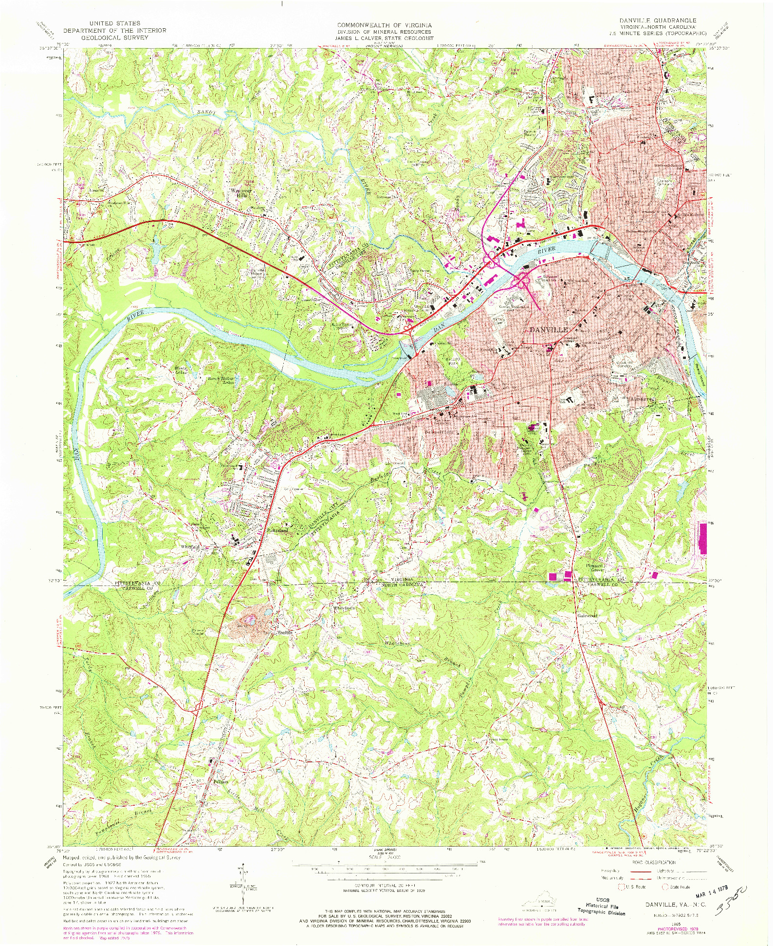 USGS 1:24000-SCALE QUADRANGLE FOR DANVILLE, VA 1965