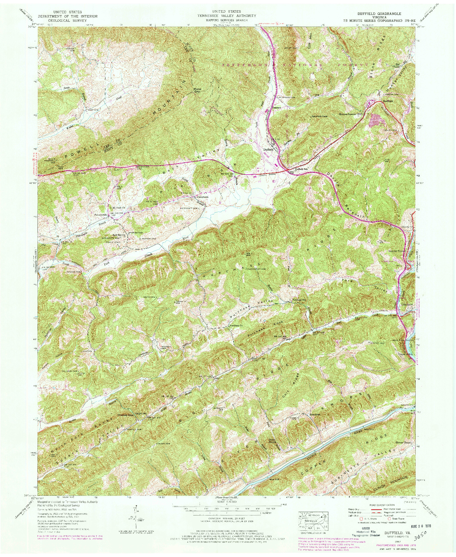 USGS 1:24000-SCALE QUADRANGLE FOR DUFFIELD, VA 1947