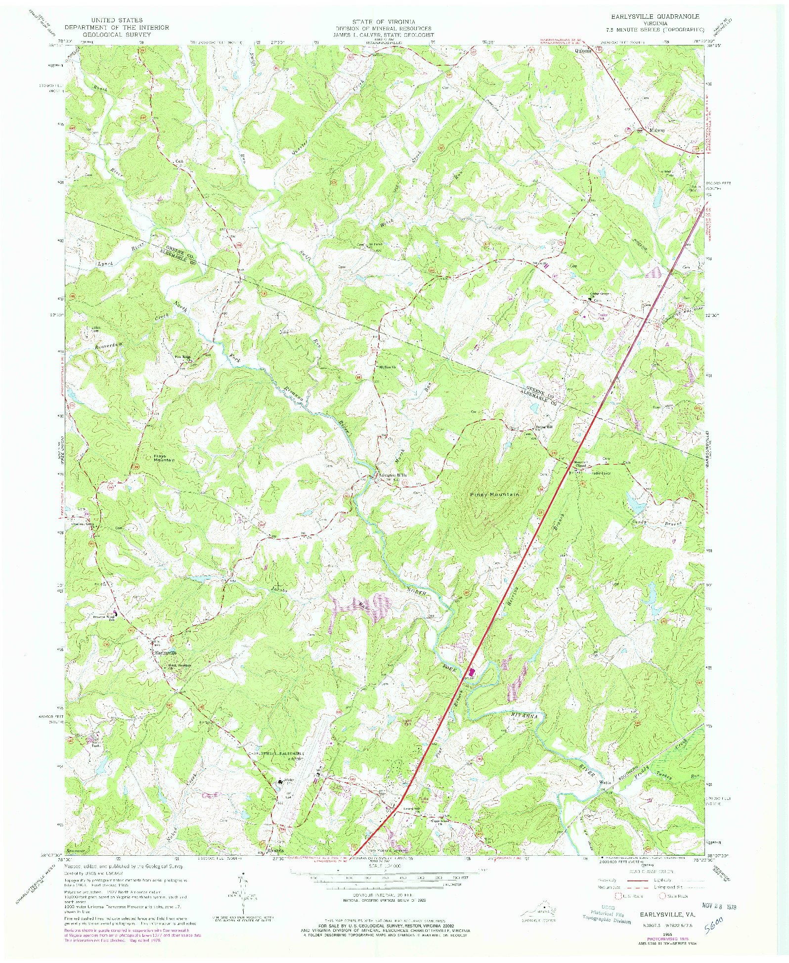 USGS 1:24000-SCALE QUADRANGLE FOR EARLYSVILLE, VA 1965