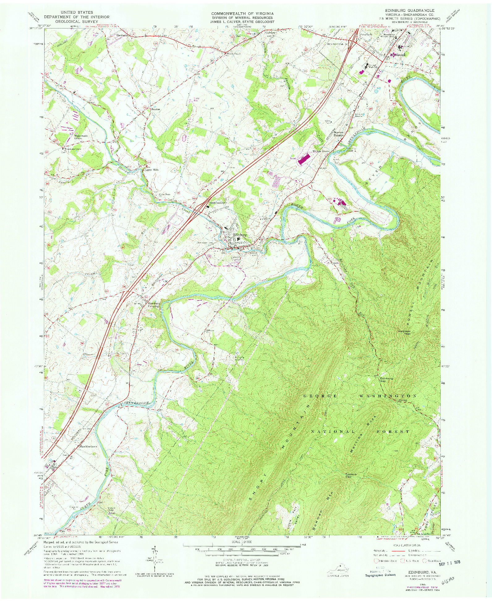 USGS 1:24000-SCALE QUADRANGLE FOR EDINBURG, VA 1966
