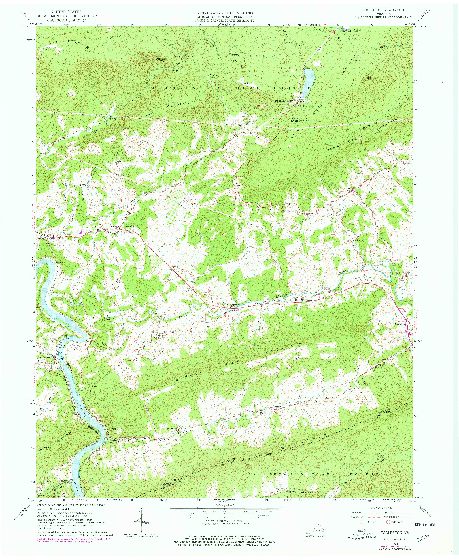USGS 1:24000-SCALE QUADRANGLE FOR EGGLESTON, VA 1965