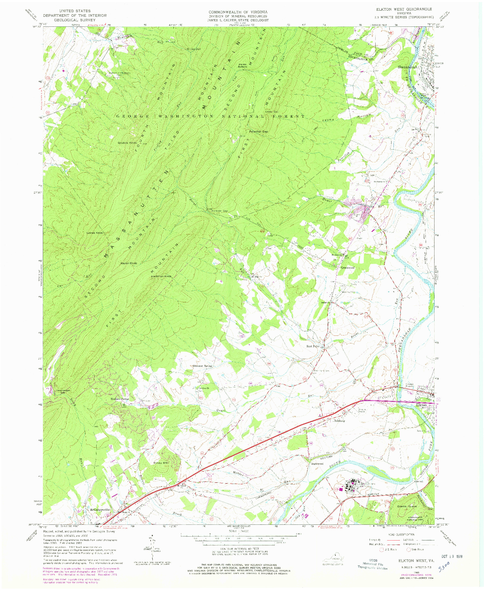 USGS 1:24000-SCALE QUADRANGLE FOR ELKTON WEST, VA 1965