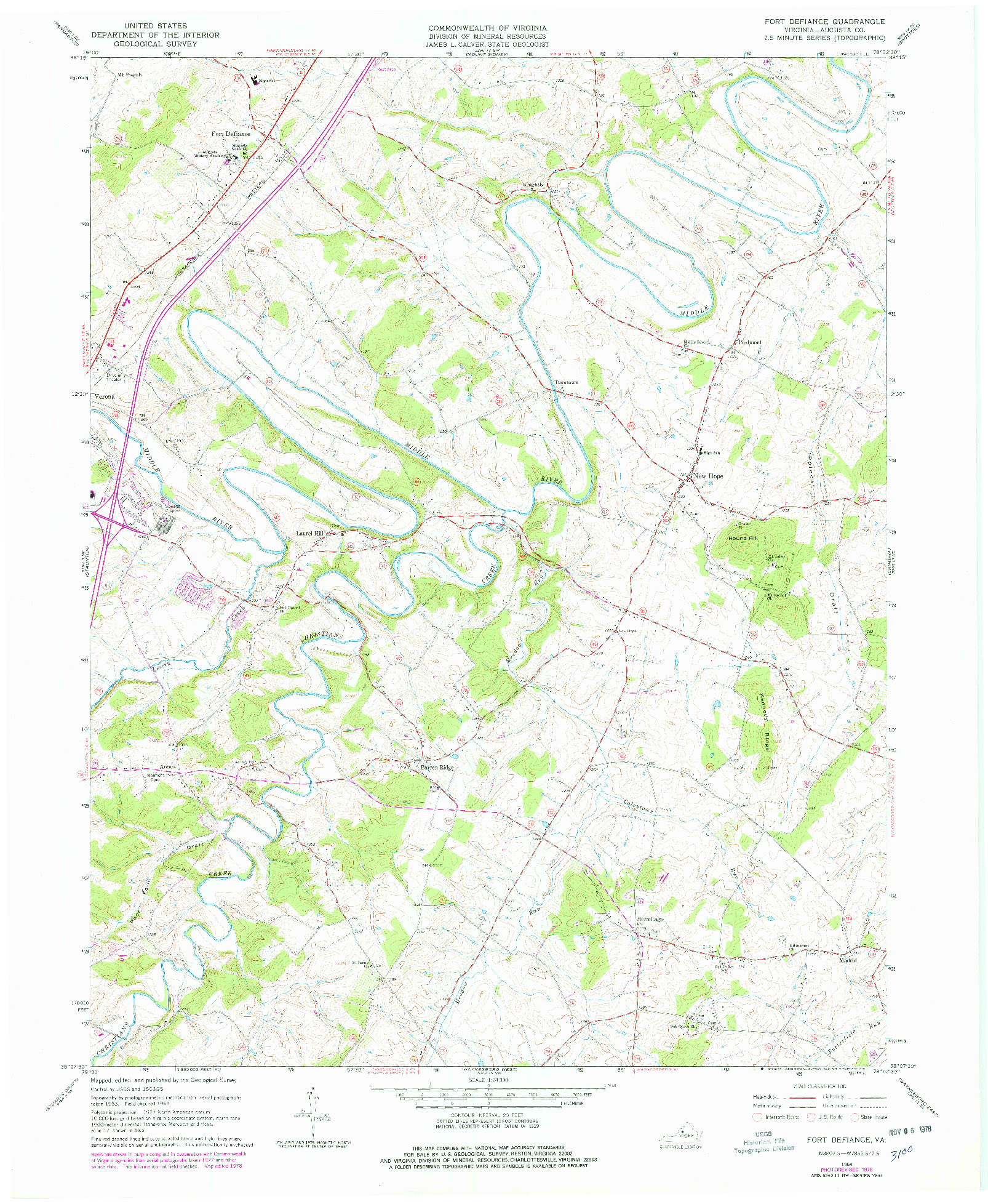 USGS 1:24000-SCALE QUADRANGLE FOR FORT DEFIANCE, VA 1964