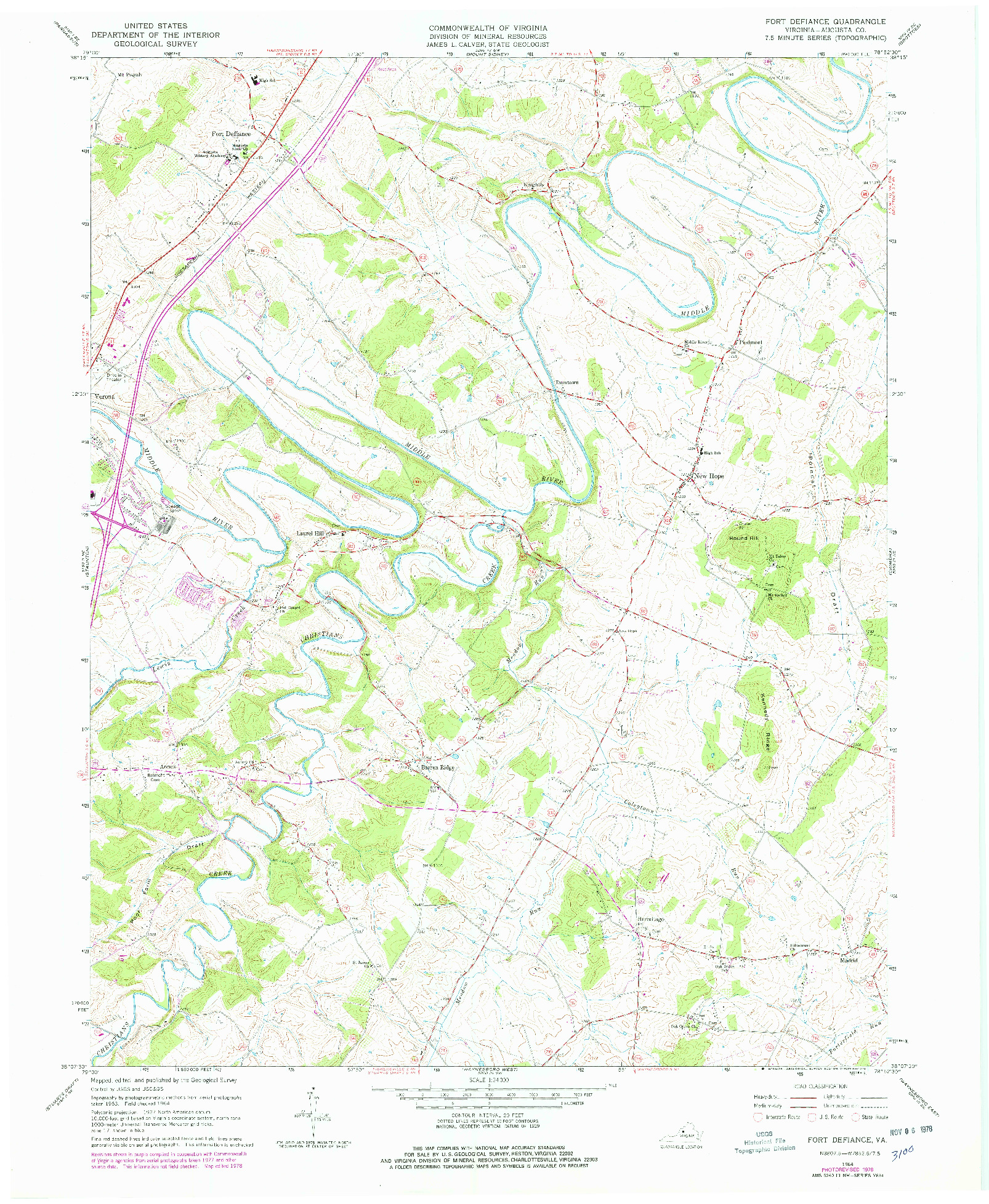 USGS 1:24000-SCALE QUADRANGLE FOR FORT DEFIANCE, VA 1964