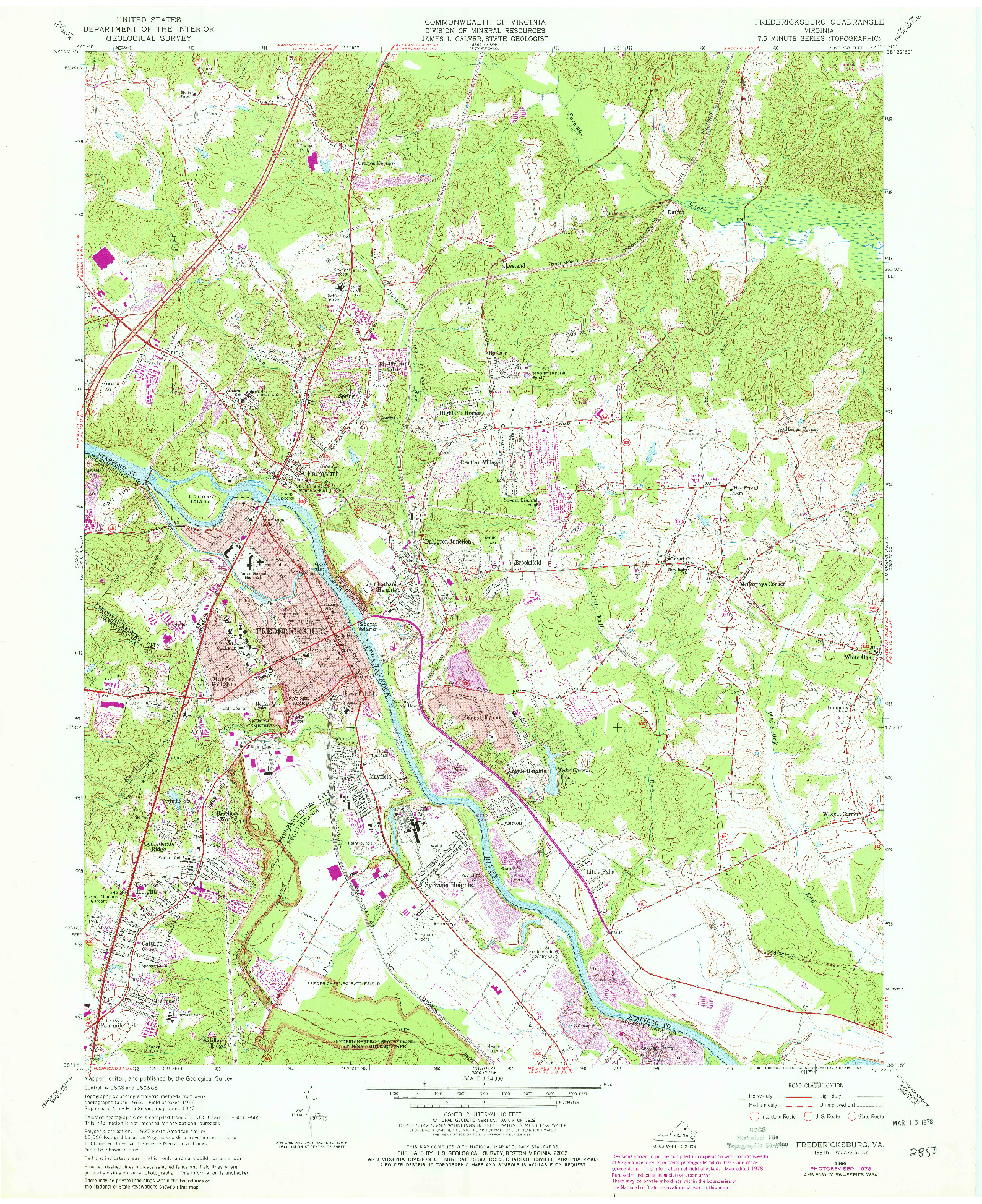 USGS 1:24000-SCALE QUADRANGLE FOR FREDERICKSBURG, VA 1966