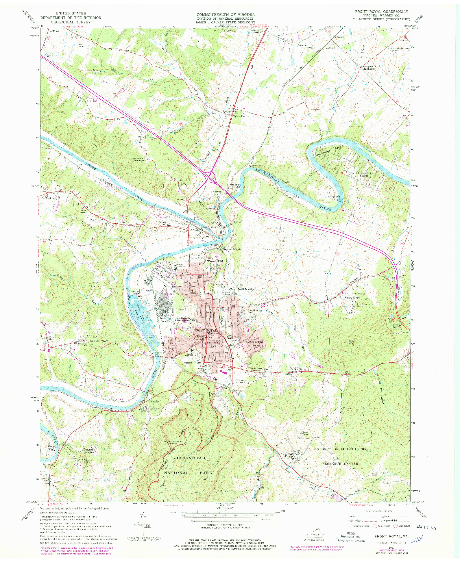 USGS 1:24000-SCALE QUADRANGLE FOR FRONT ROYAL, VA 1967