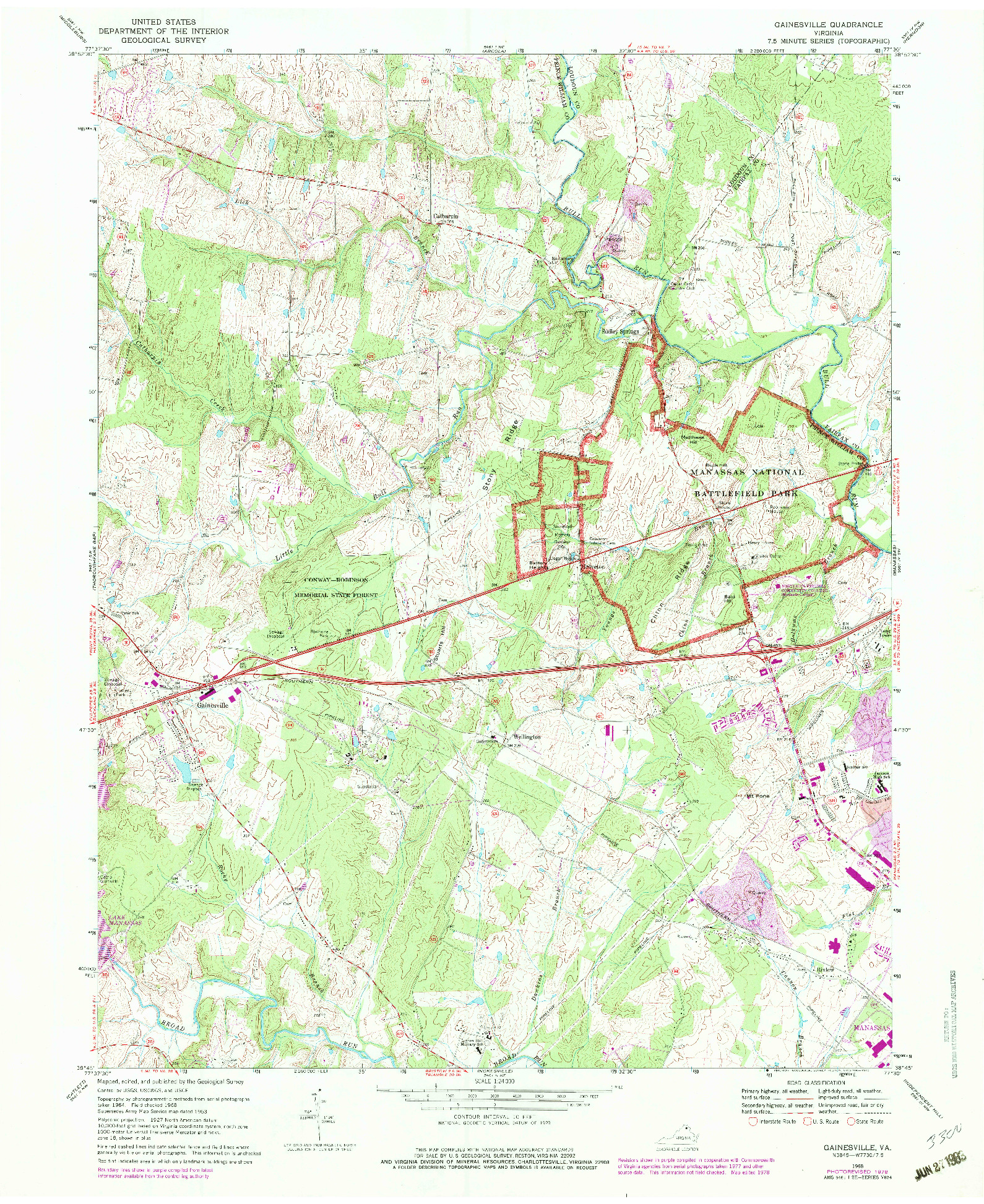 USGS 1:24000-SCALE QUADRANGLE FOR GAINESVILLE, VA 1968