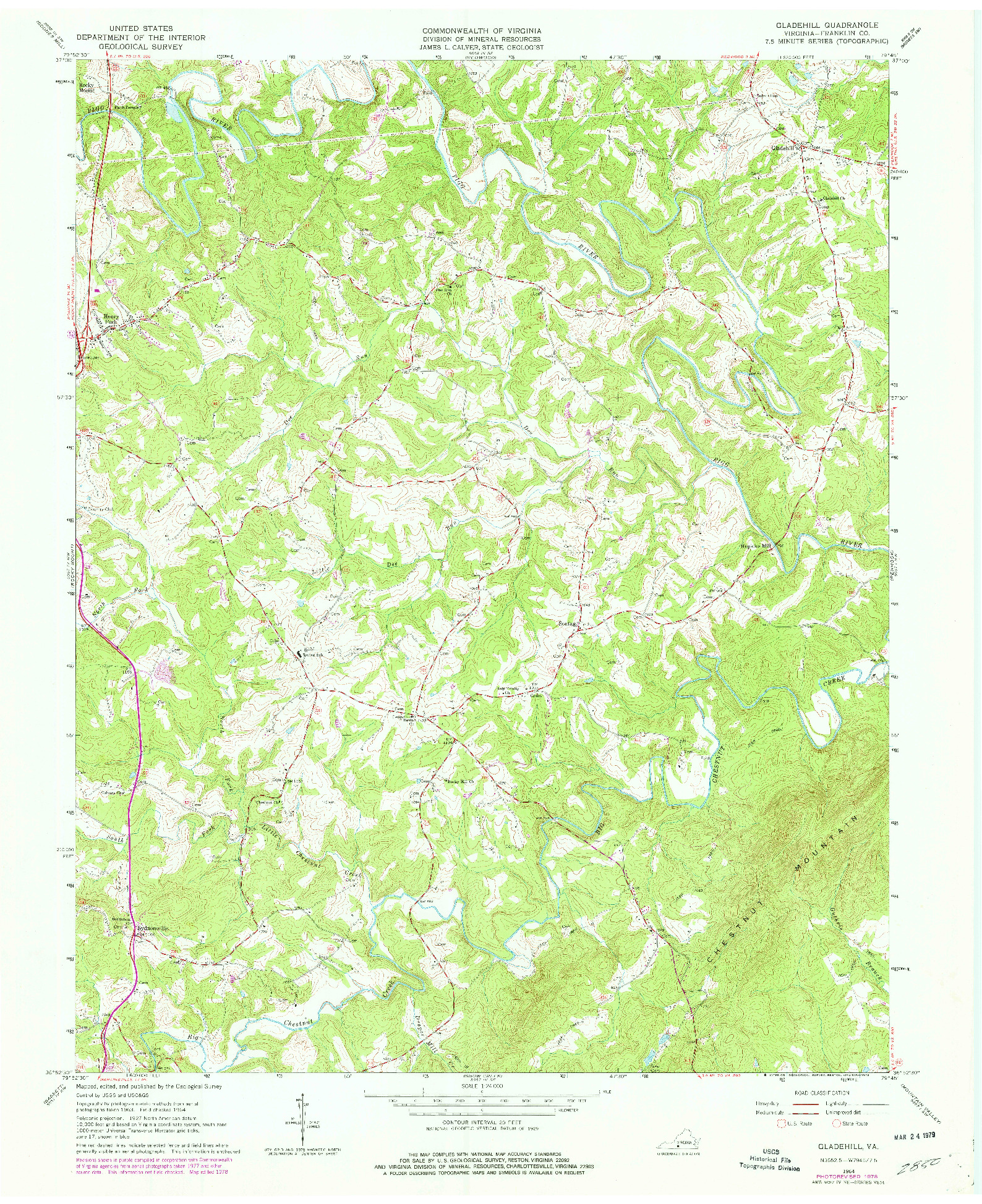 USGS 1:24000-SCALE QUADRANGLE FOR GLADEHILL, VA 1964