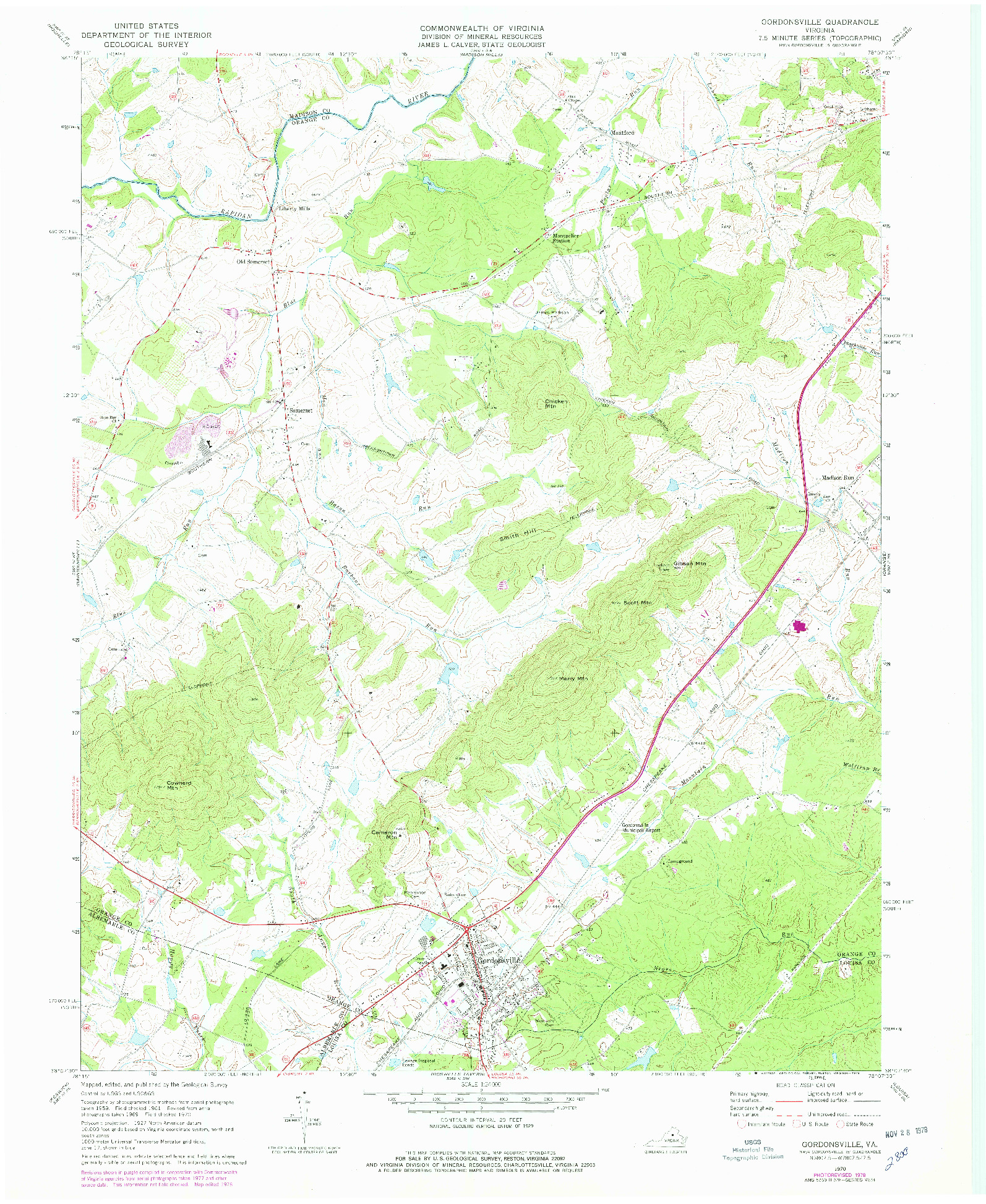 USGS 1:24000-SCALE QUADRANGLE FOR GORDONSVILLE, VA 1970