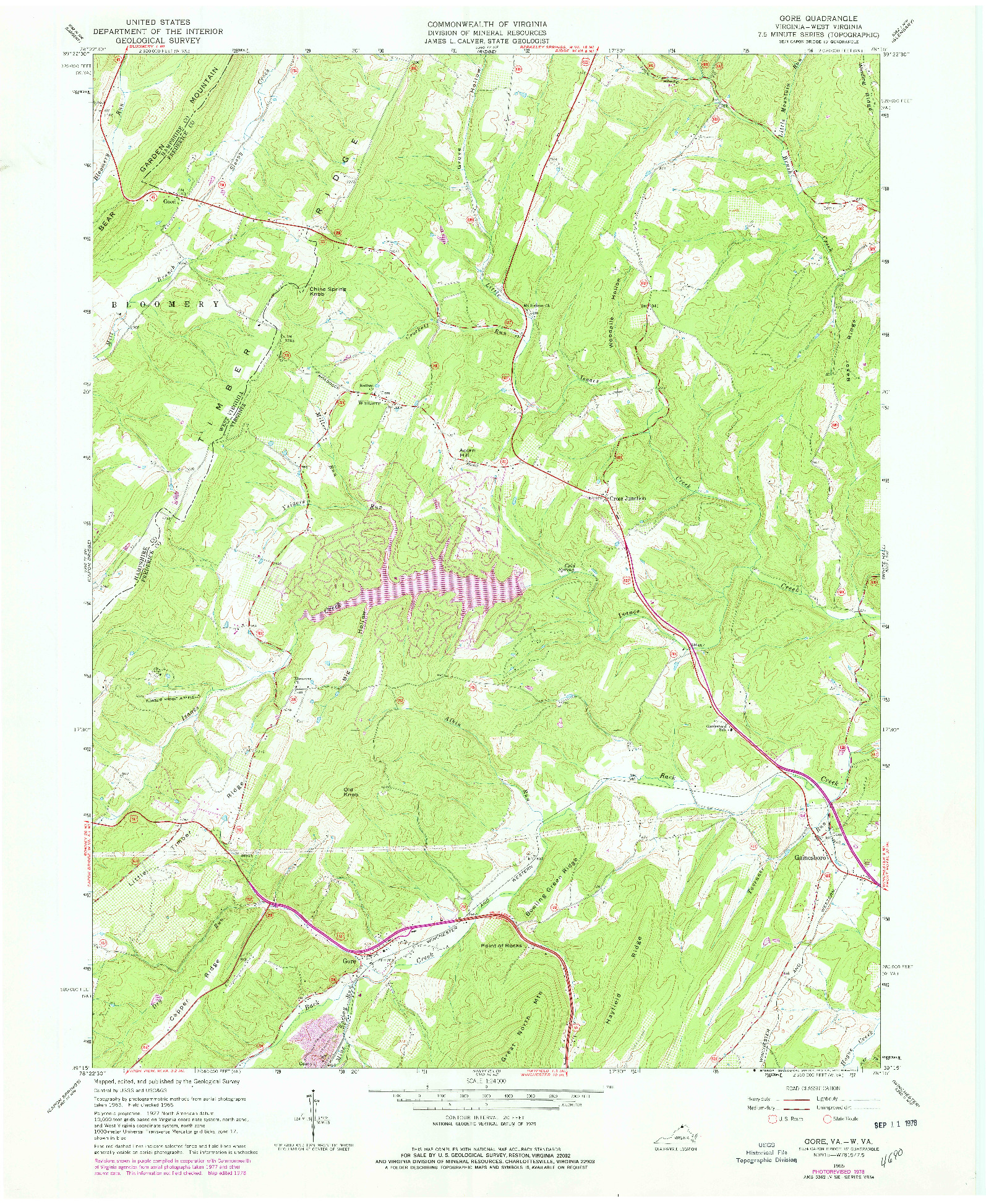 USGS 1:24000-SCALE QUADRANGLE FOR GORE, VA 1965
