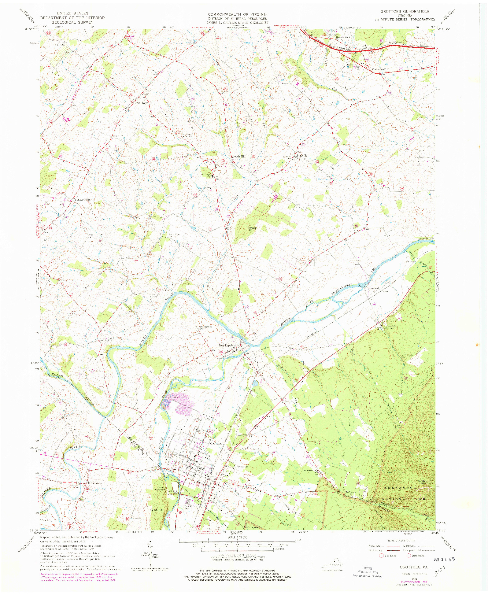 USGS 1:24000-SCALE QUADRANGLE FOR GROTTOES, VA 1964