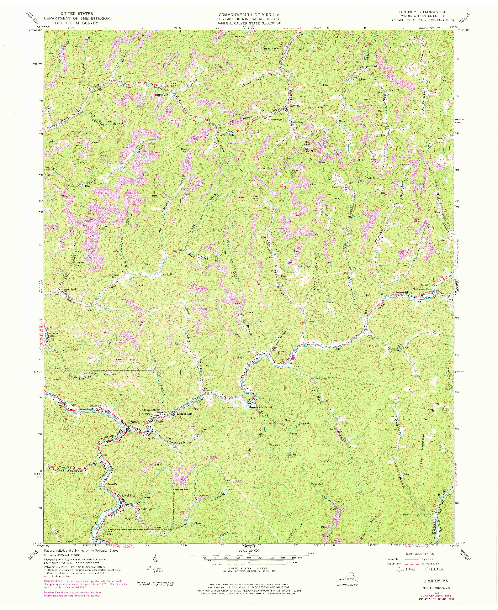 USGS 1:24000-SCALE QUADRANGLE FOR GRUNDY, VA 1963