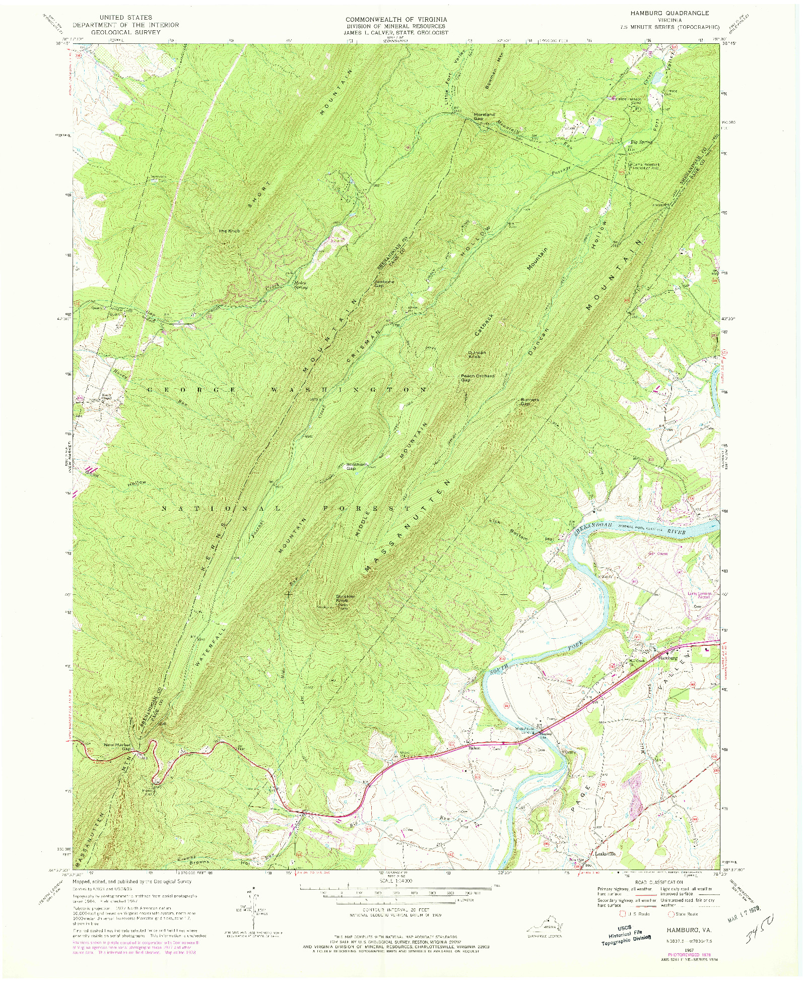 USGS 1:24000-SCALE QUADRANGLE FOR HAMBURG, VA 1967