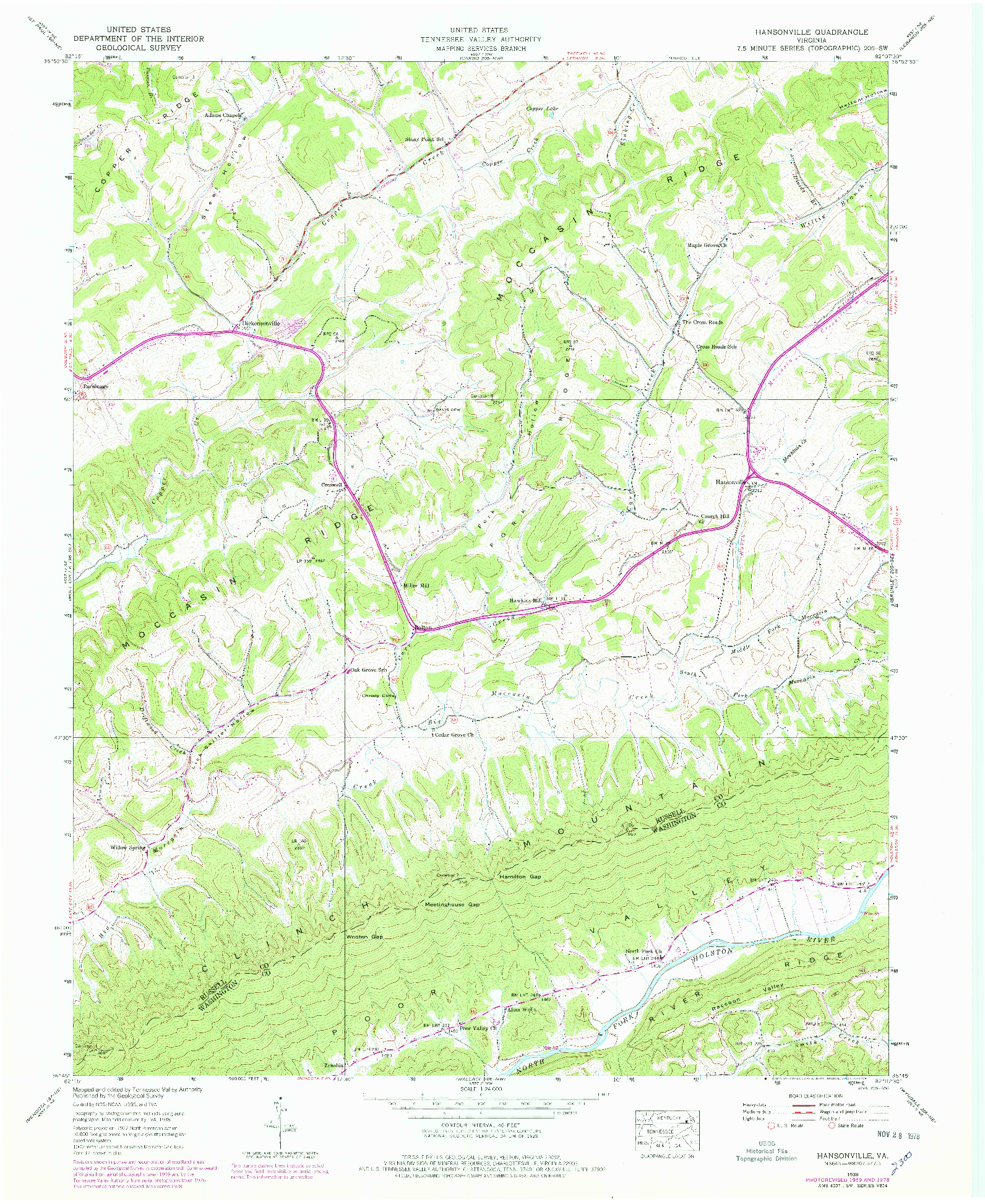 USGS 1:24000-SCALE QUADRANGLE FOR HANSONVILLE, VA 1938