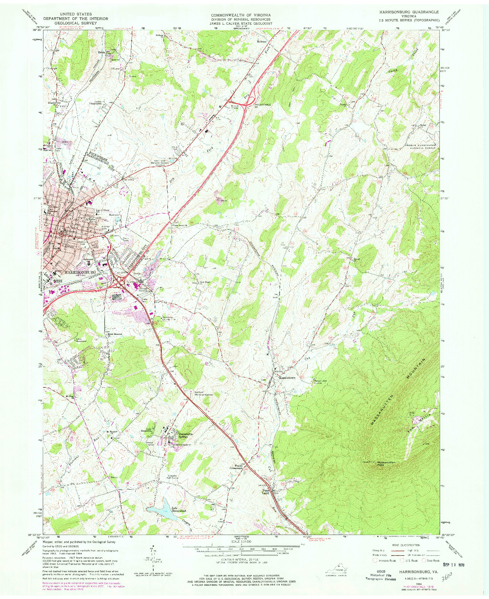 USGS 1:24000-SCALE QUADRANGLE FOR HARRISONBURG, VA 1964