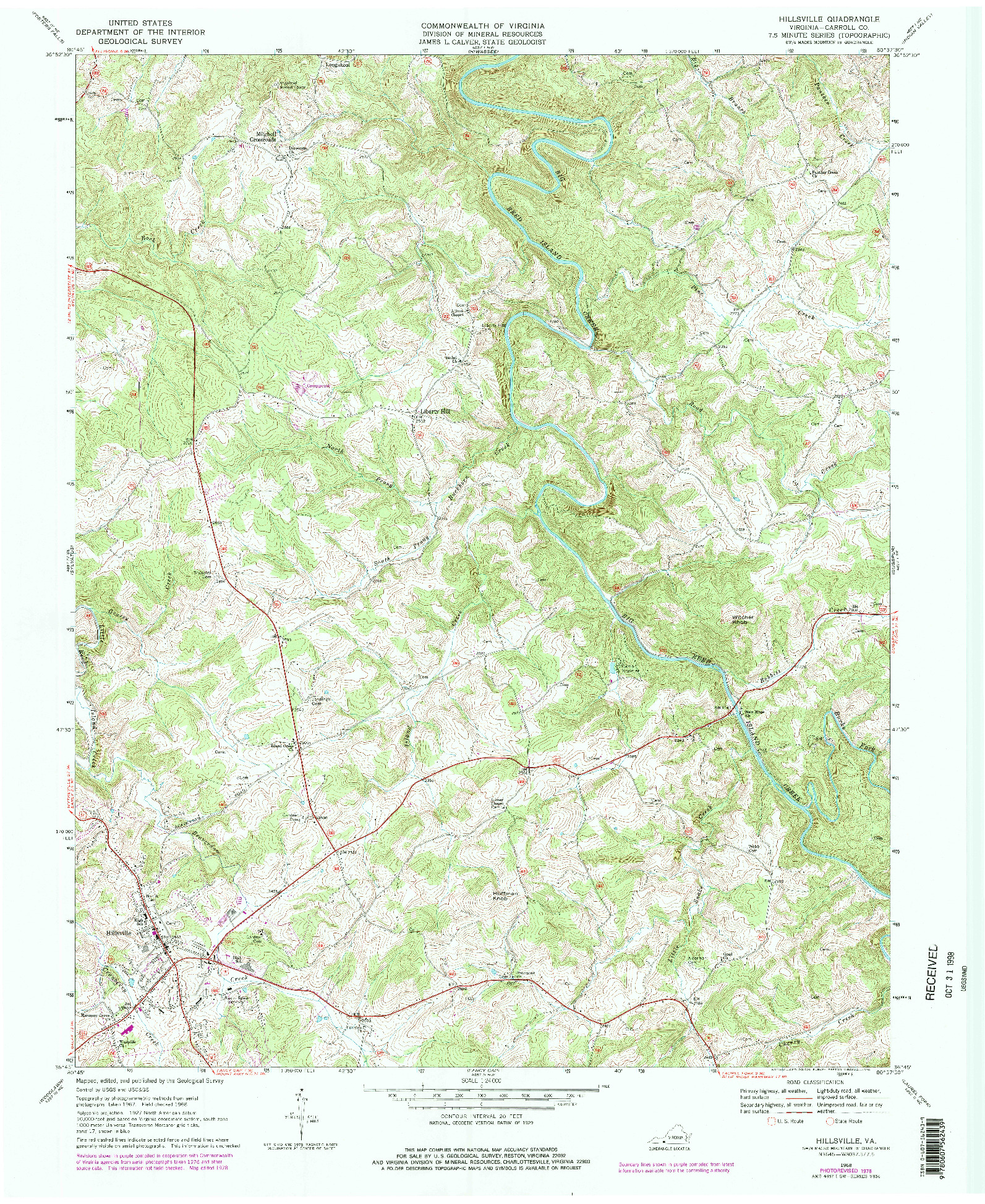 USGS 1:24000-SCALE QUADRANGLE FOR HILLSVILLE, VA 1968