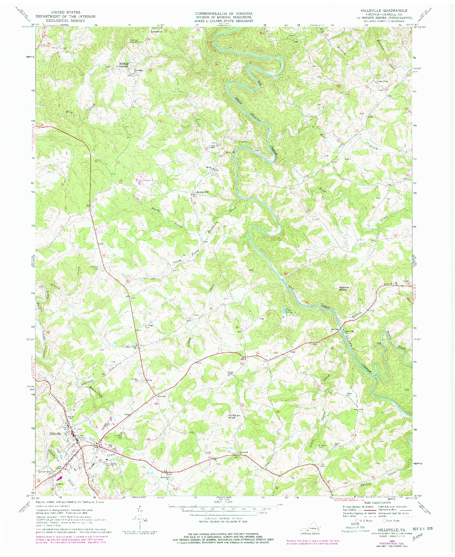 USGS 1:24000-SCALE QUADRANGLE FOR HILLSVILLE, VA 1968