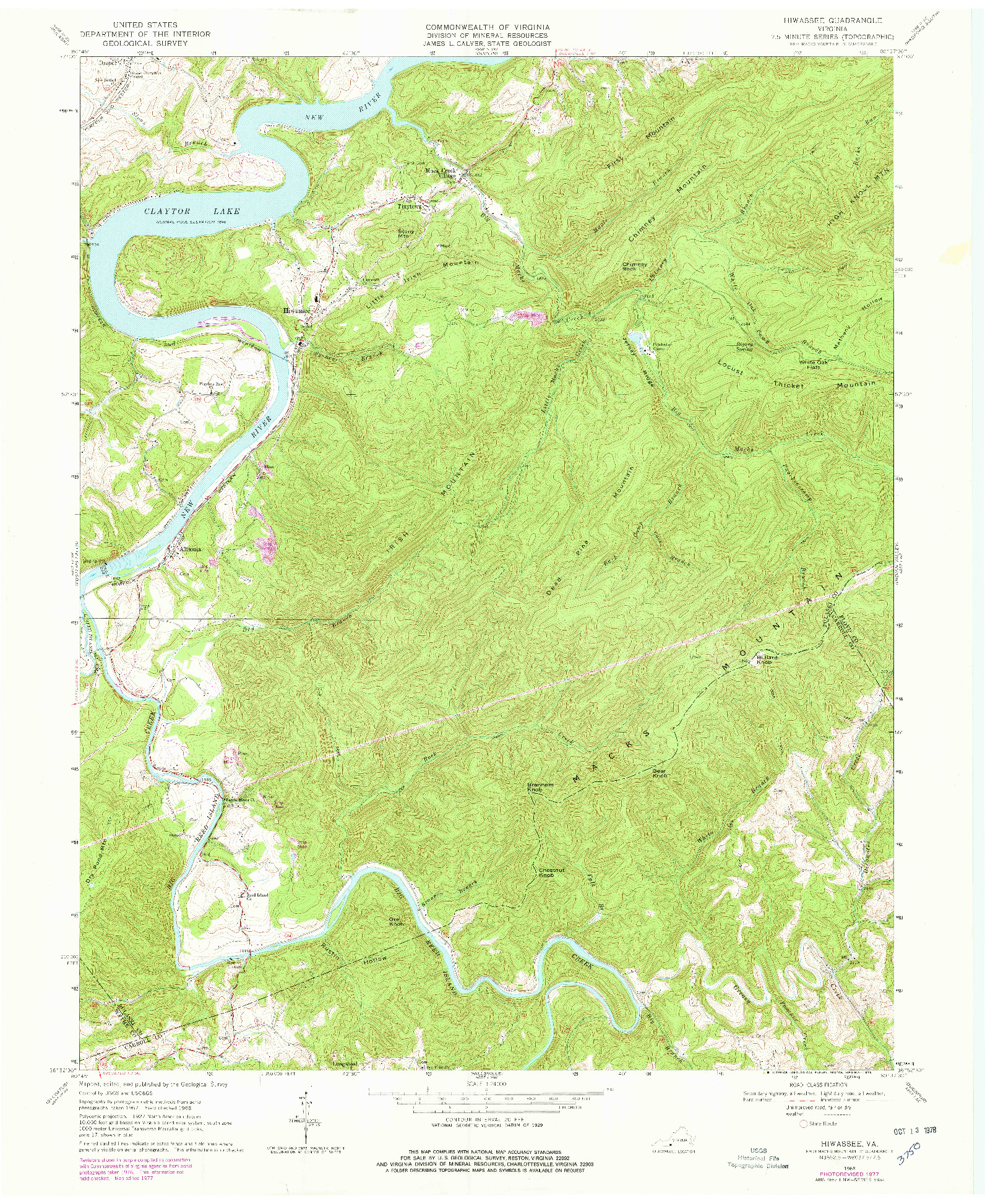 USGS 1:24000-SCALE QUADRANGLE FOR HIWASSEE, VA 1968