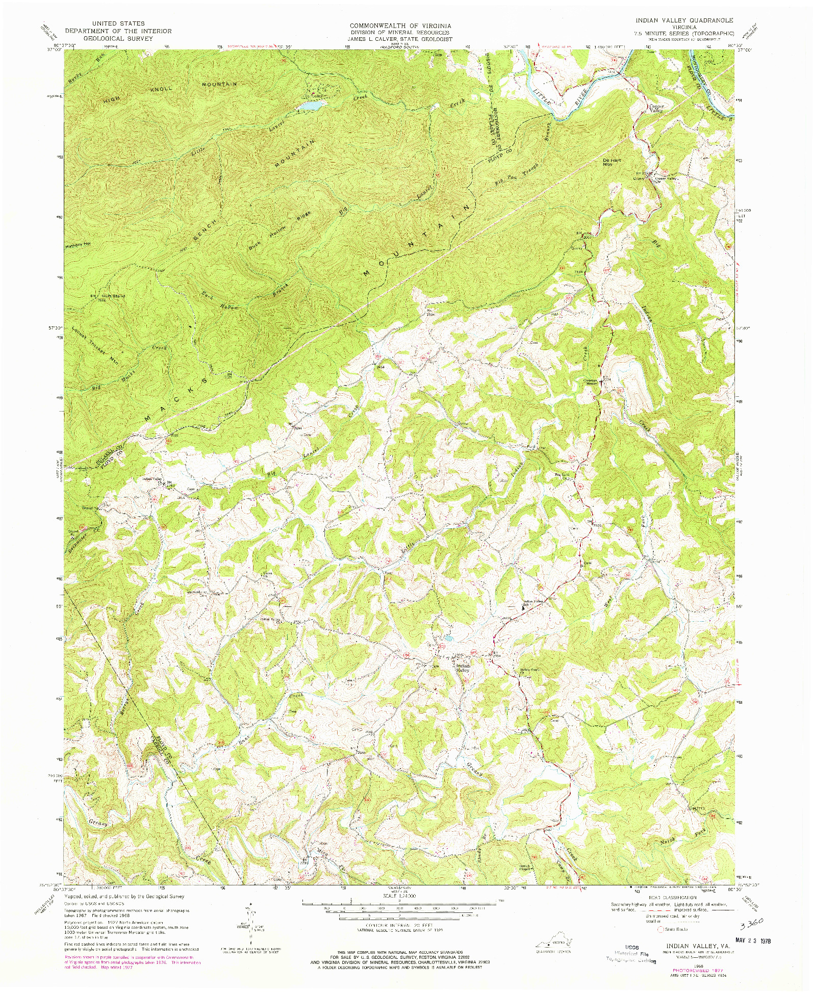 USGS 1:24000-SCALE QUADRANGLE FOR INDIAN VALLEY, VA 1968