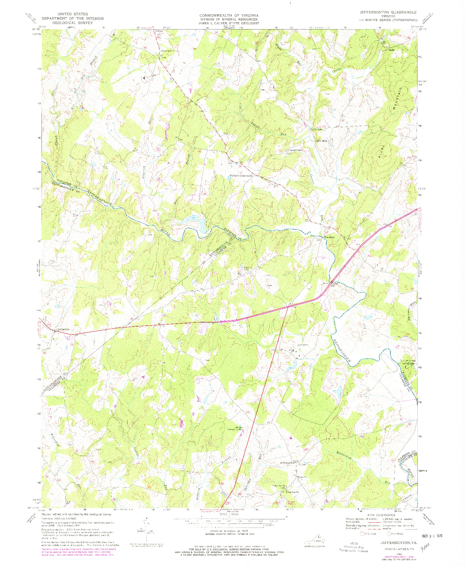 USGS 1:24000-SCALE QUADRANGLE FOR JEFFERSONTON, VA 1966