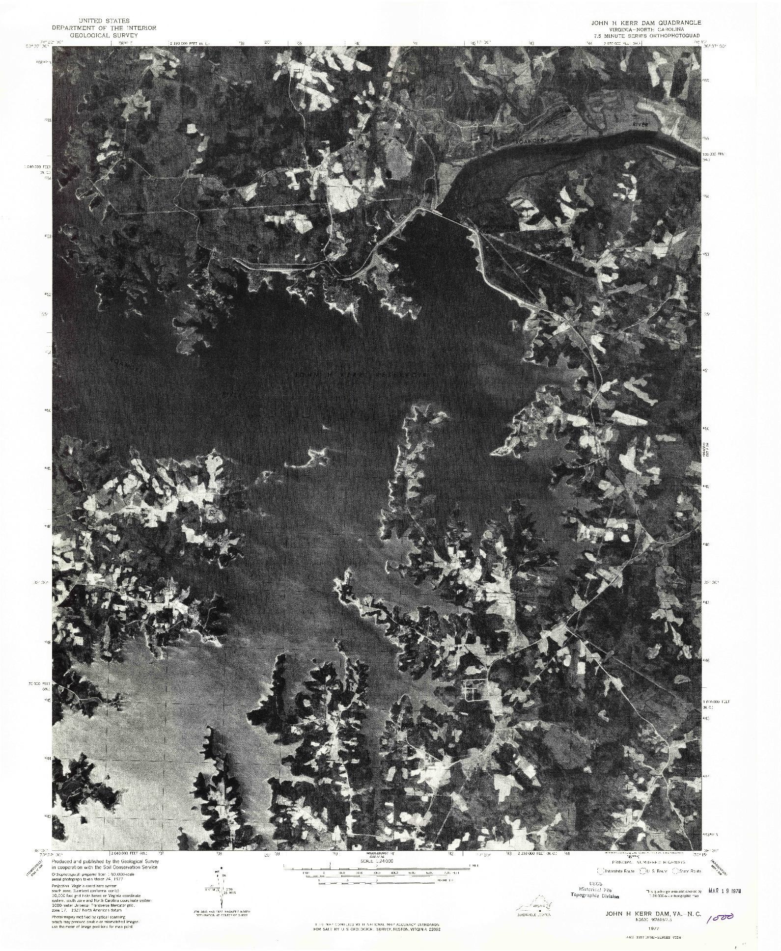 USGS 1:24000-SCALE QUADRANGLE FOR JOHN H KERR DAM, VA 1977