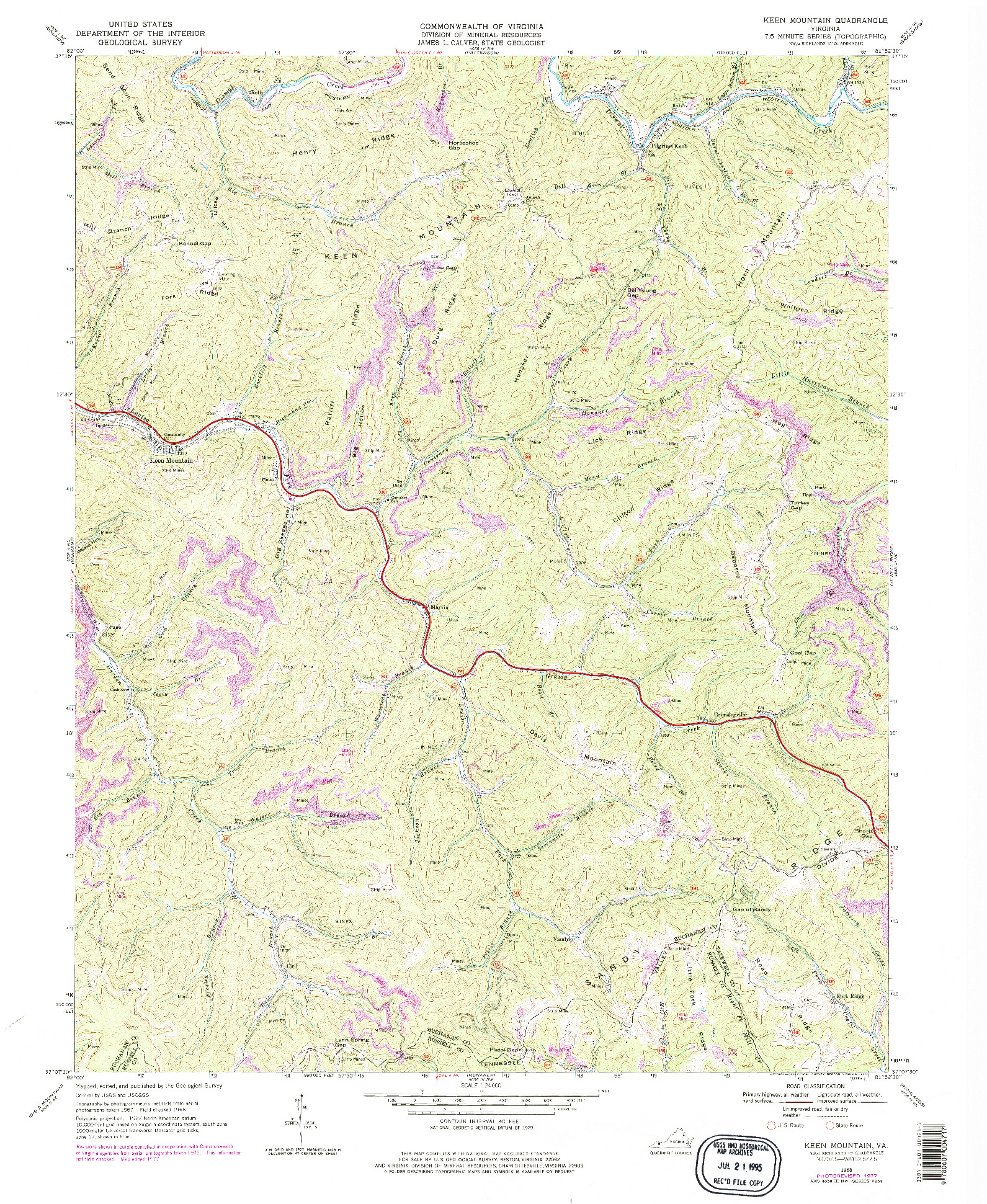 USGS 1:24000-SCALE QUADRANGLE FOR KEEN MOUNTAIN, VA 1968