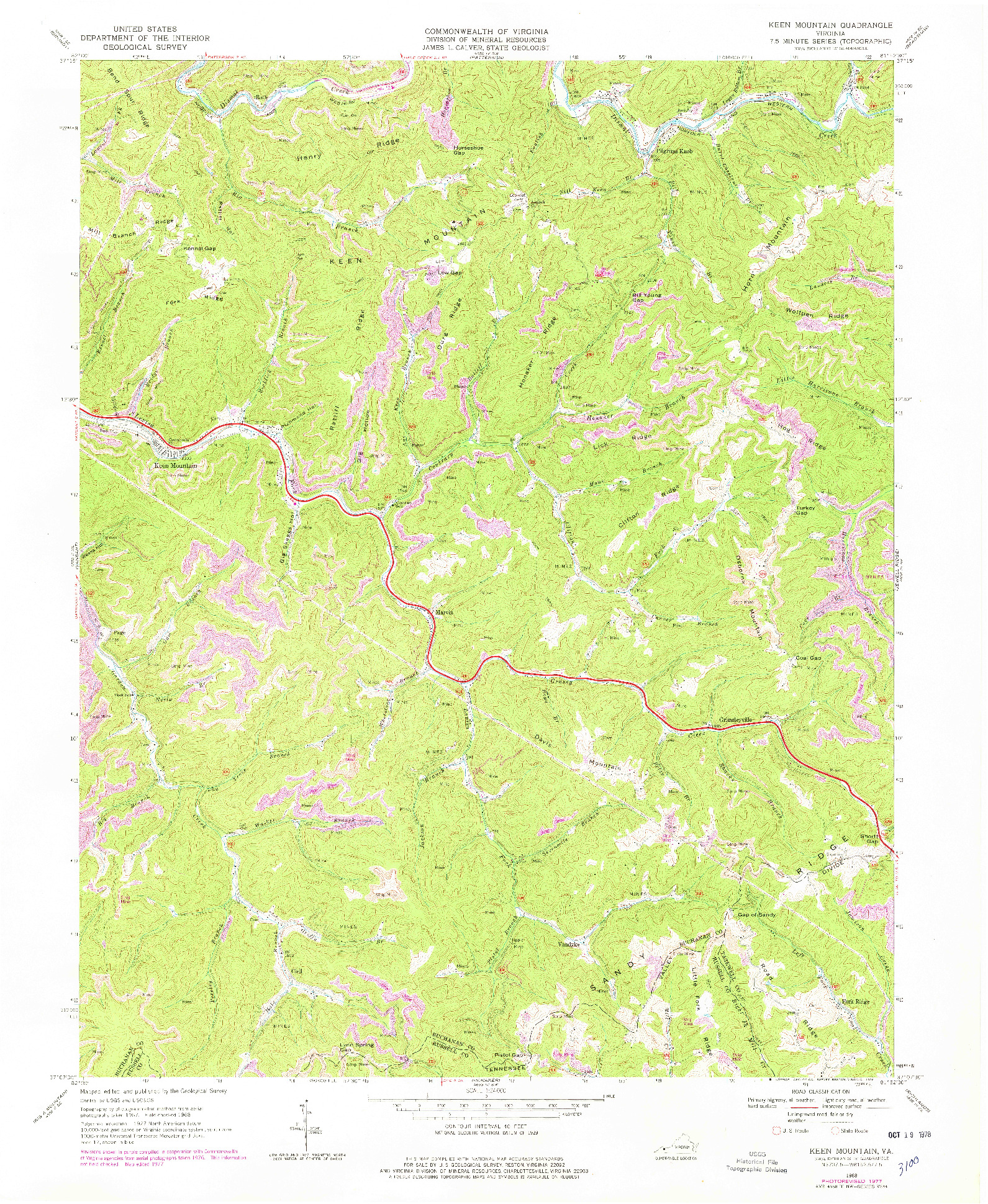 USGS 1:24000-SCALE QUADRANGLE FOR KEEN MOUNTAIN, VA 1968