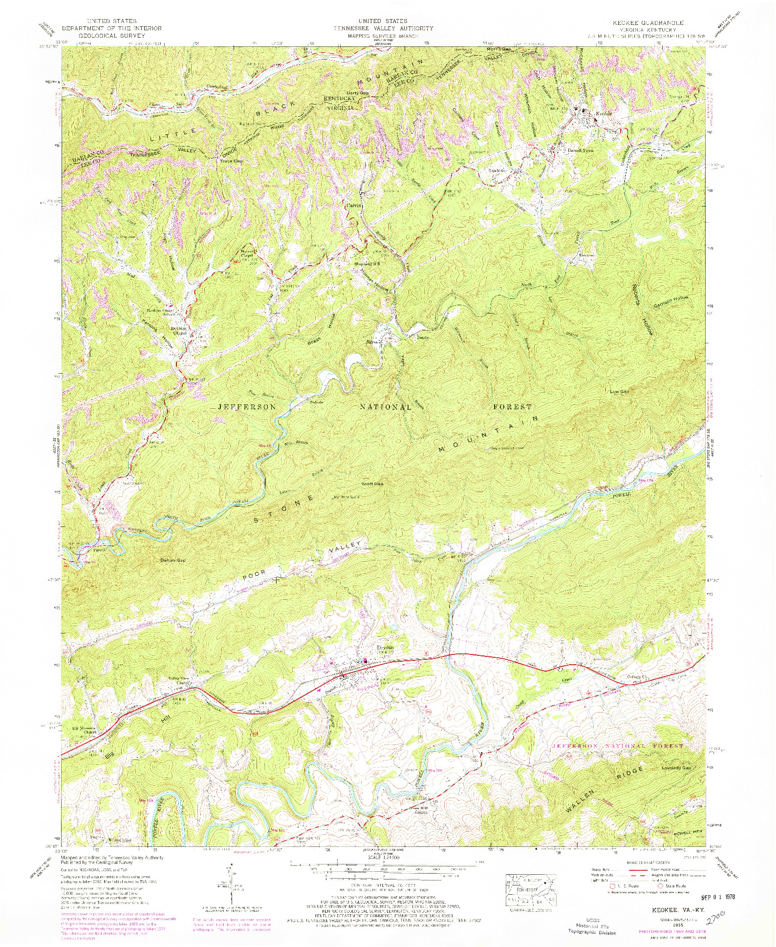 USGS 1:24000-SCALE QUADRANGLE FOR KEOKEE, VA 1955