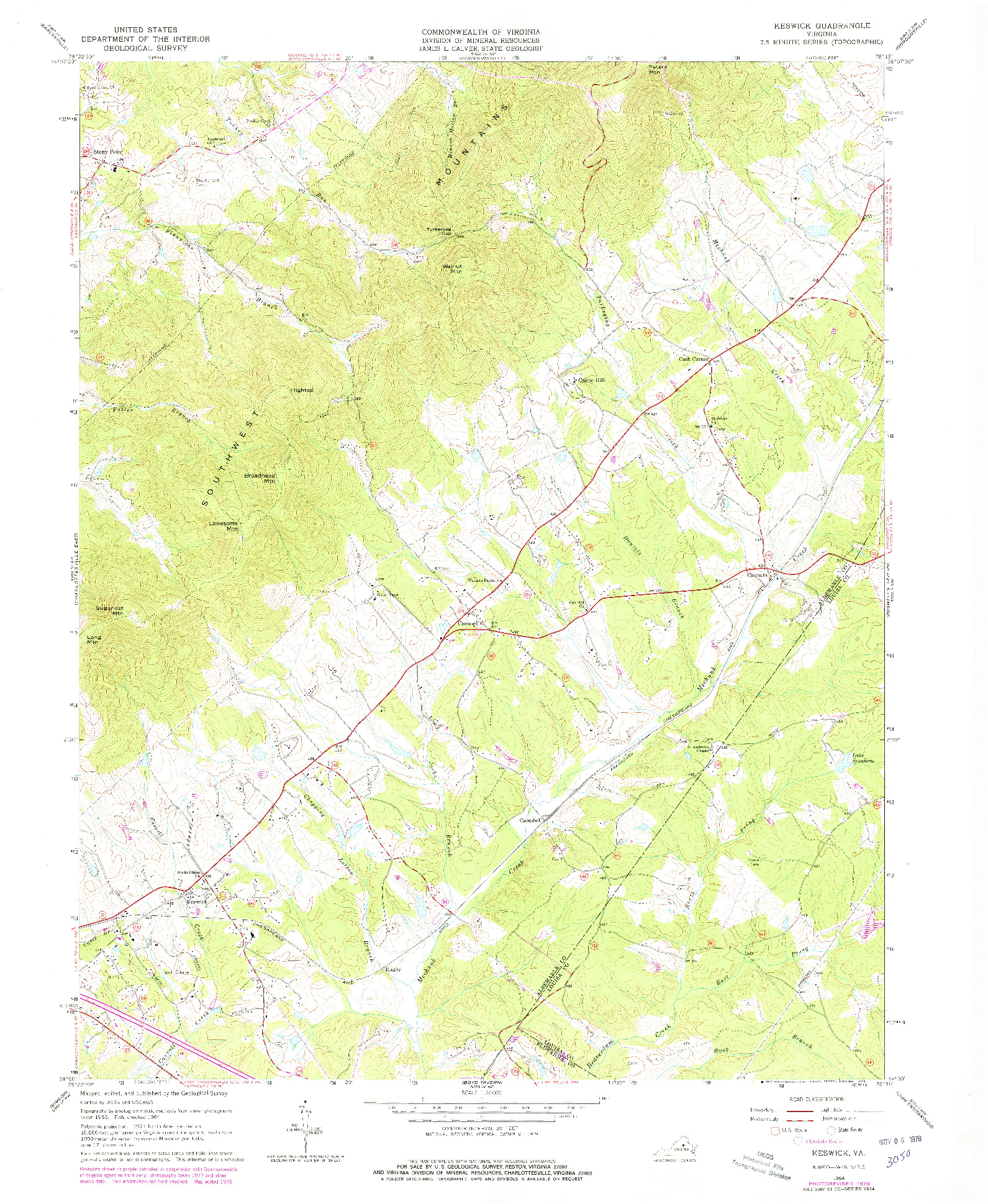 USGS 1:24000-SCALE QUADRANGLE FOR KESWICK, VA 1964