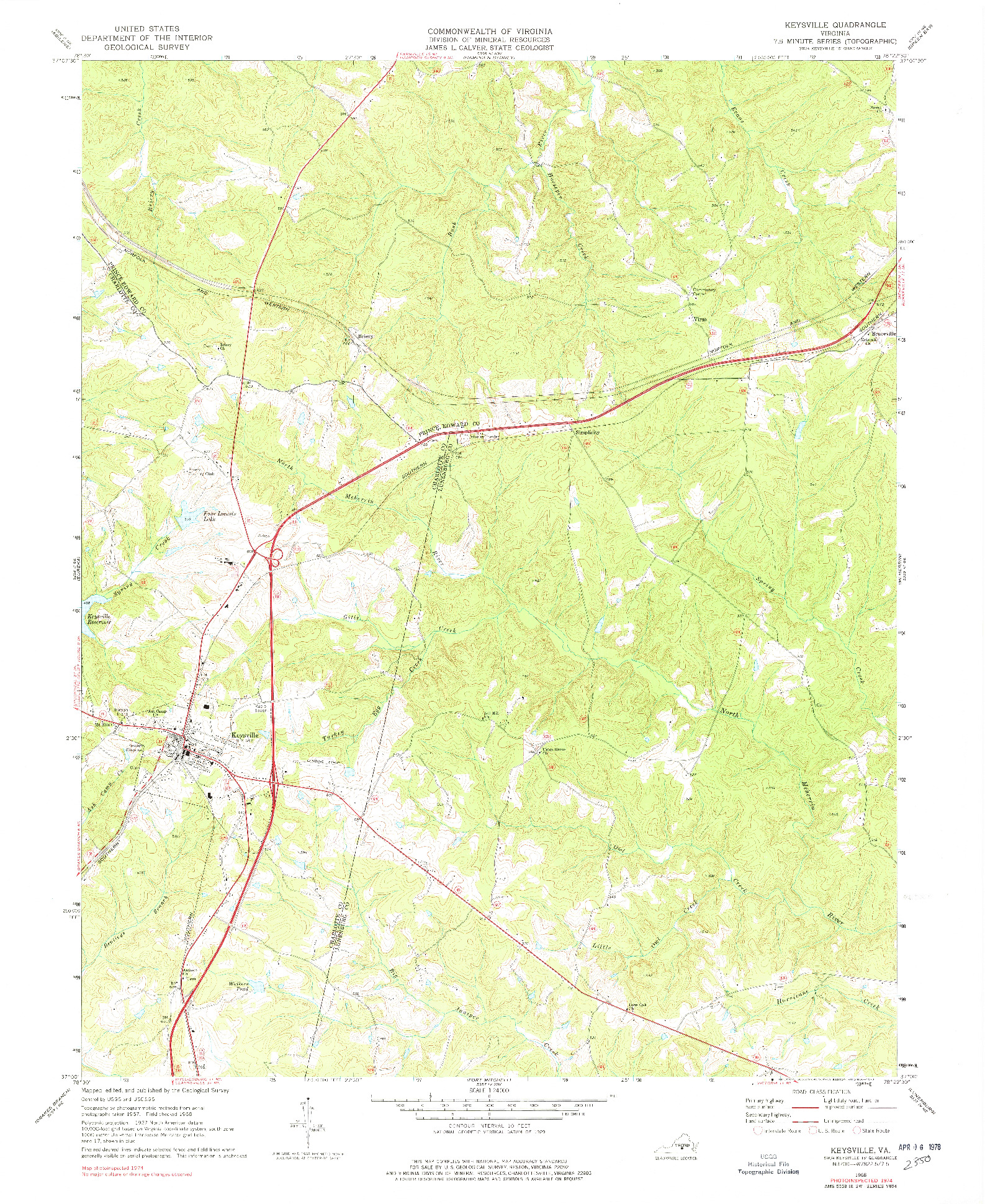 USGS 1:24000-SCALE QUADRANGLE FOR KEYSVILLE, VA 1968