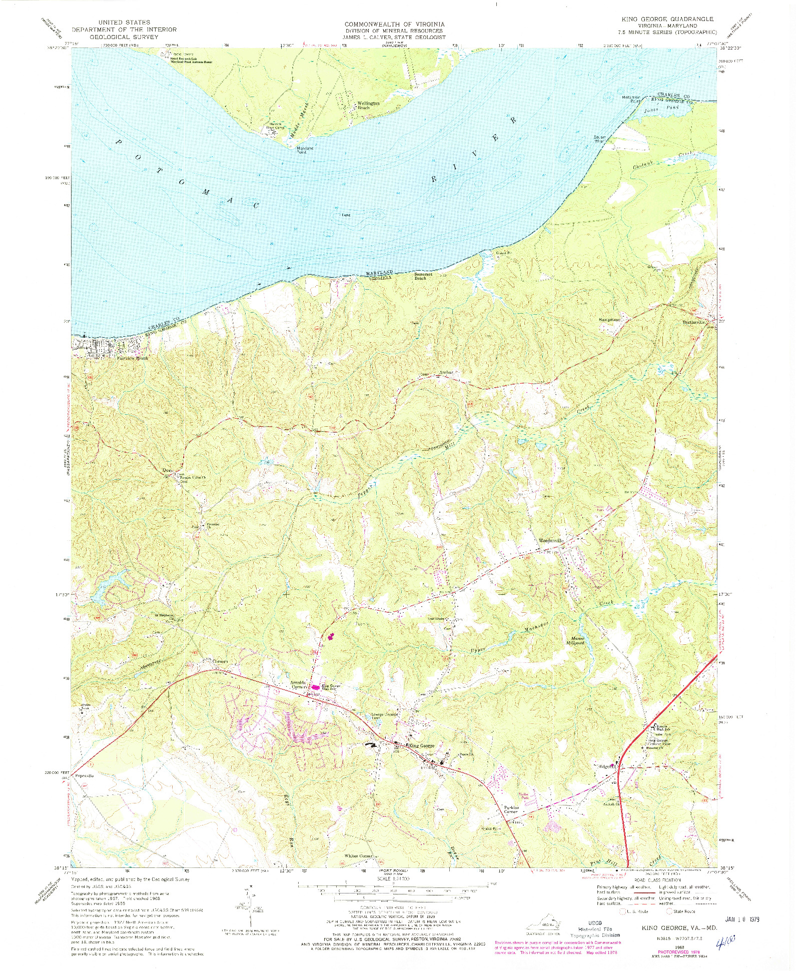 USGS 1:24000-SCALE QUADRANGLE FOR KING GEORGE, VA 1968