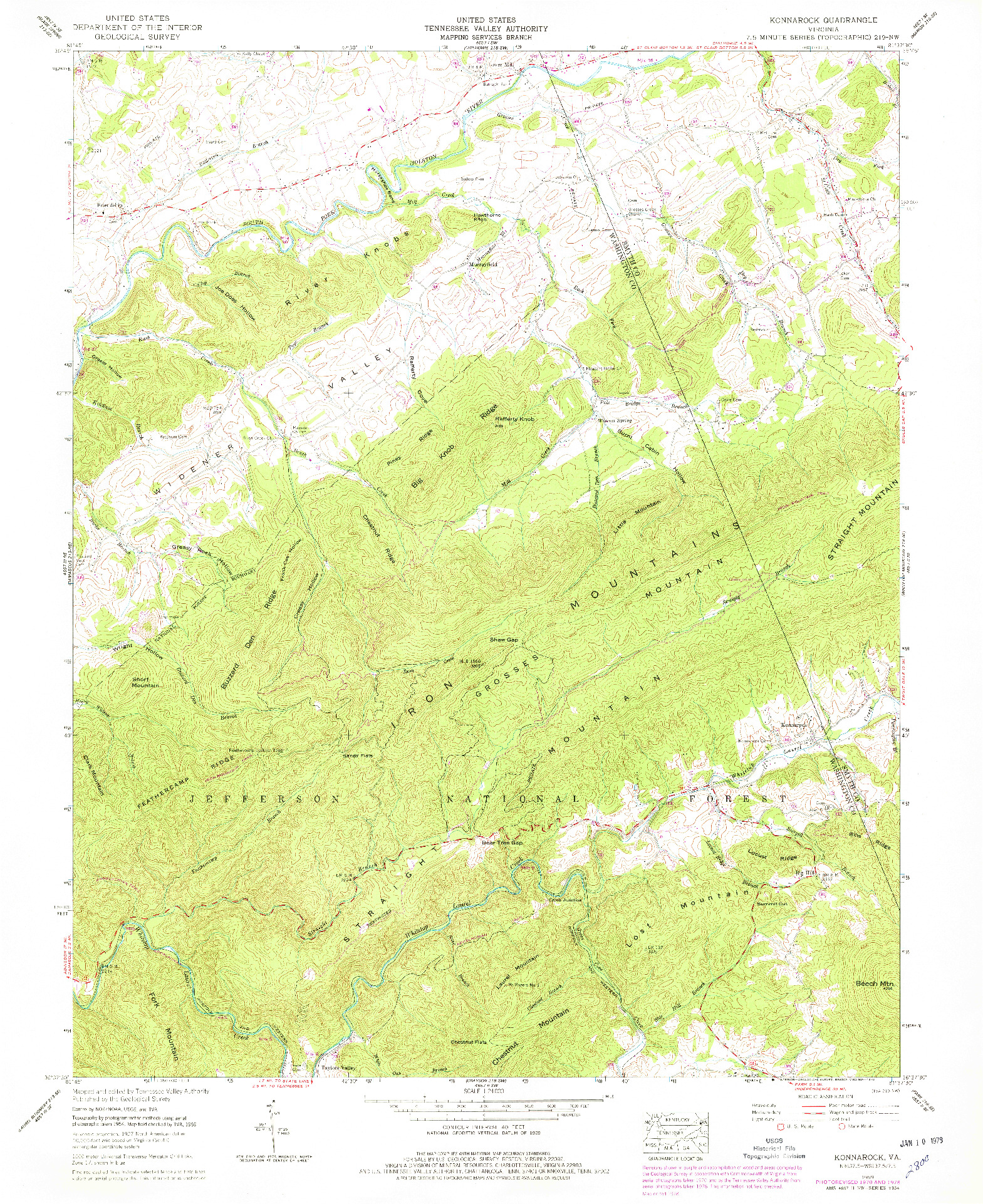 USGS 1:24000-SCALE QUADRANGLE FOR KONNAROCK, VA 1959