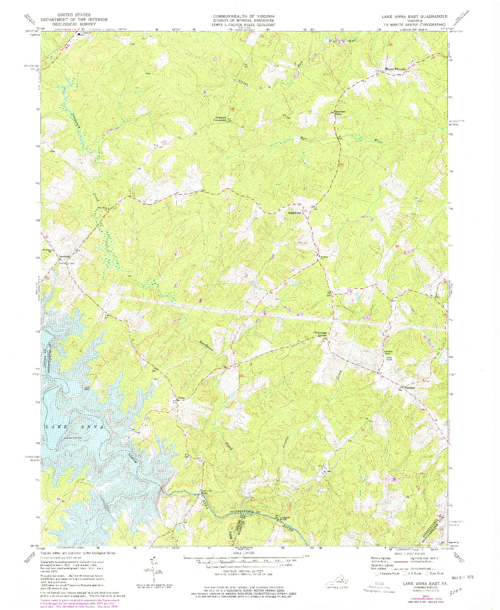 USGS 1:24000-SCALE QUADRANGLE FOR LAKE ANNA EAST, VA 1973