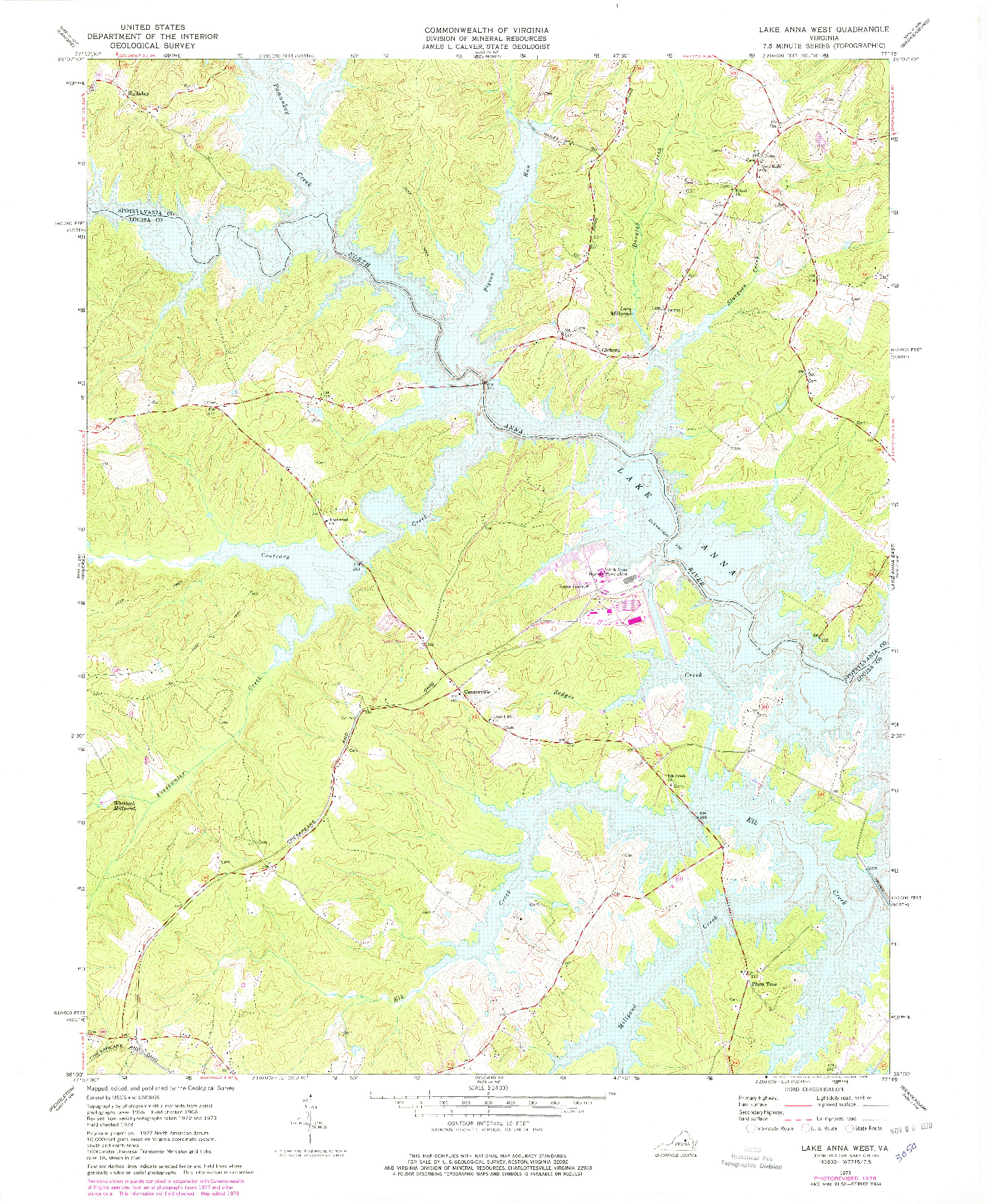 USGS 1:24000-SCALE QUADRANGLE FOR LAKE ANNA WEST, VA 1973