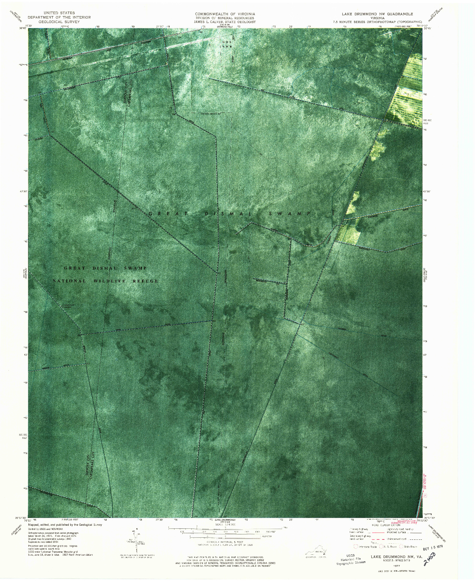 USGS 1:24000-SCALE QUADRANGLE FOR LAKE DRUMMOND NW, VA 1977