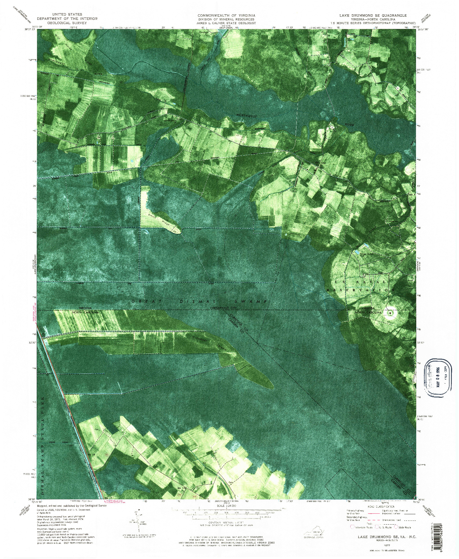 USGS 1:24000-SCALE QUADRANGLE FOR LAKE DRUMMOND SE, VA 1977