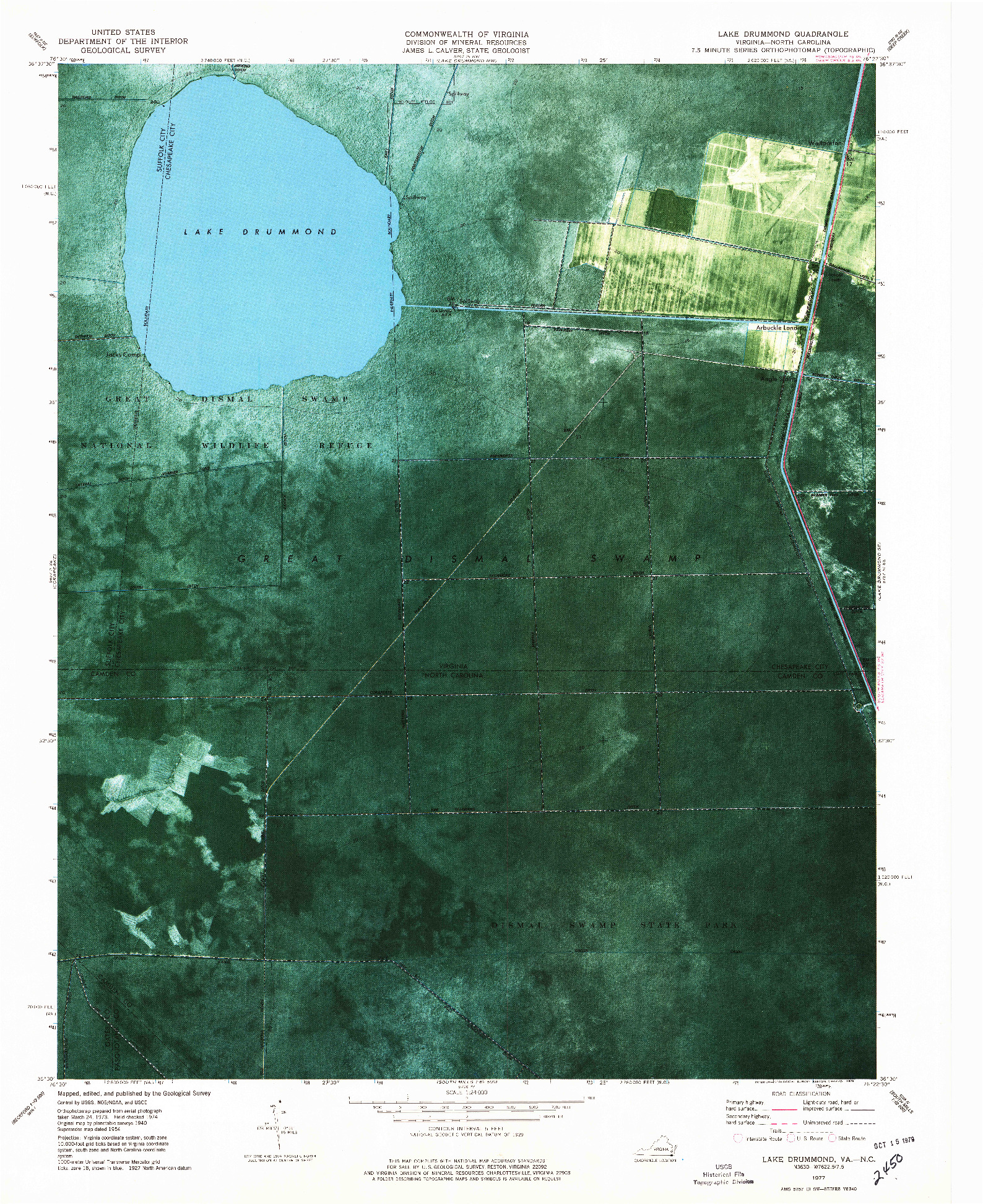 USGS 1:24000-SCALE QUADRANGLE FOR LAKE DRUMMOND, VA 1977