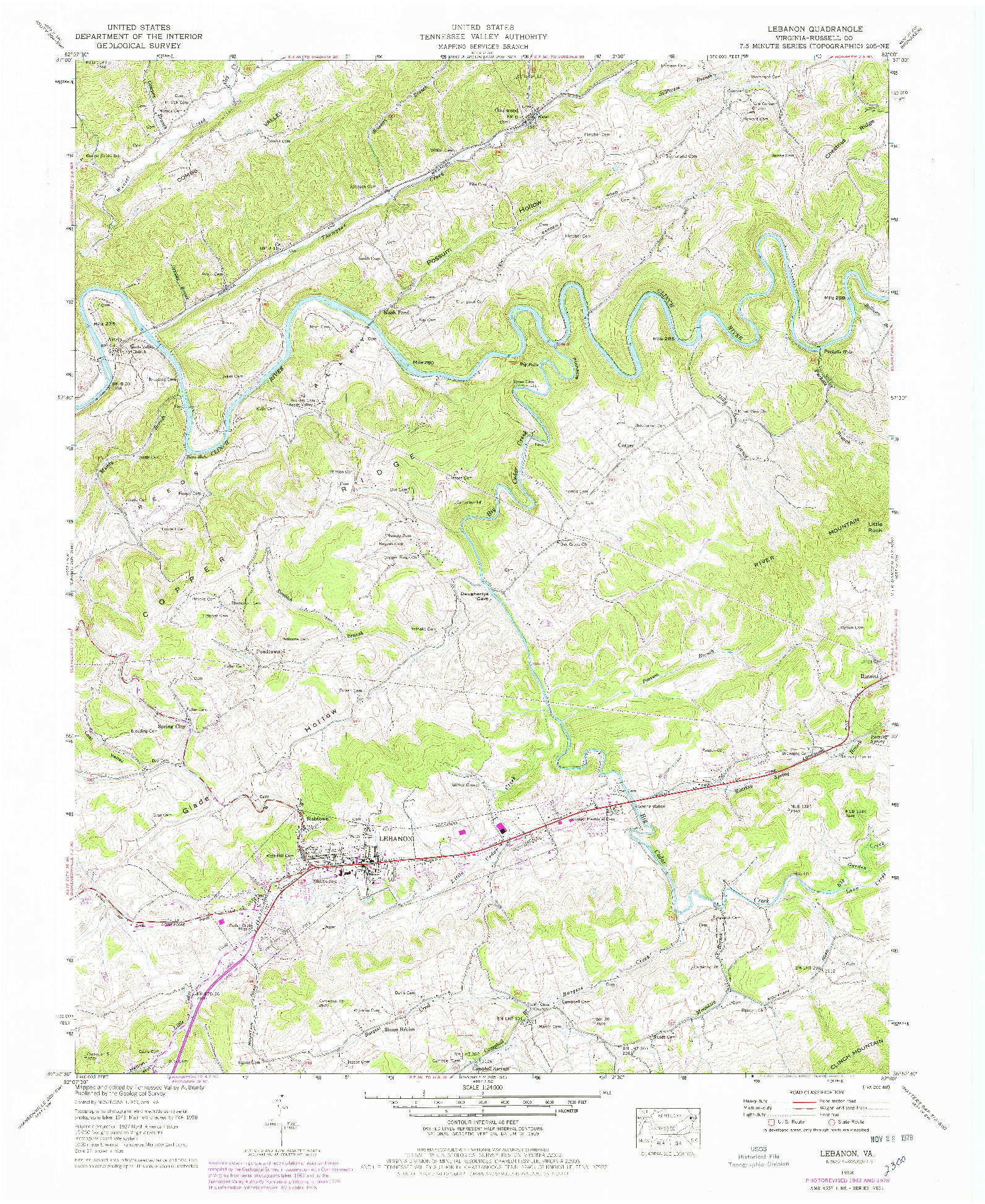 USGS 1:24000-SCALE QUADRANGLE FOR LEBANON, VA 1958