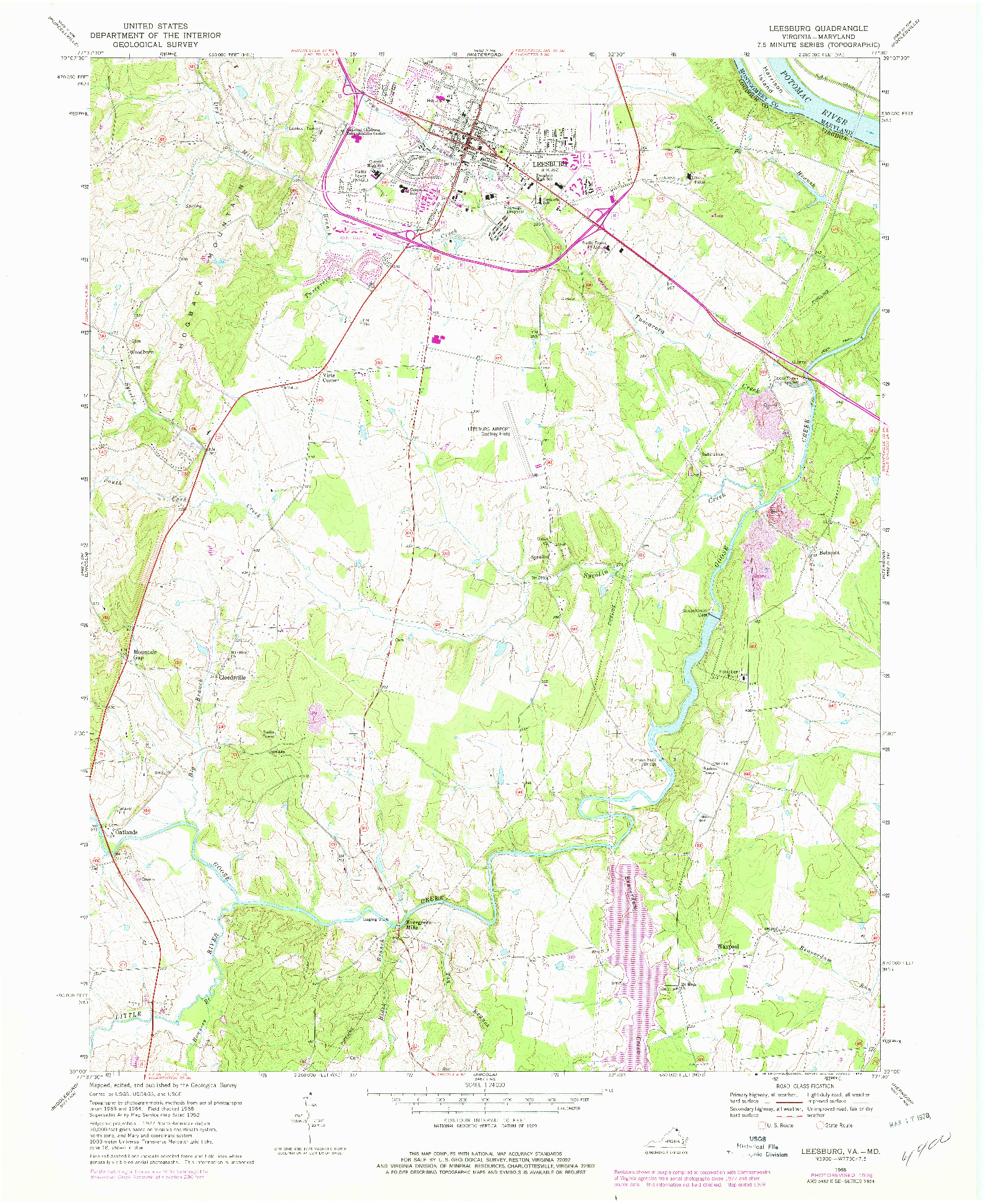 USGS 1:24000-SCALE QUADRANGLE FOR LEESBURG, VA 1968