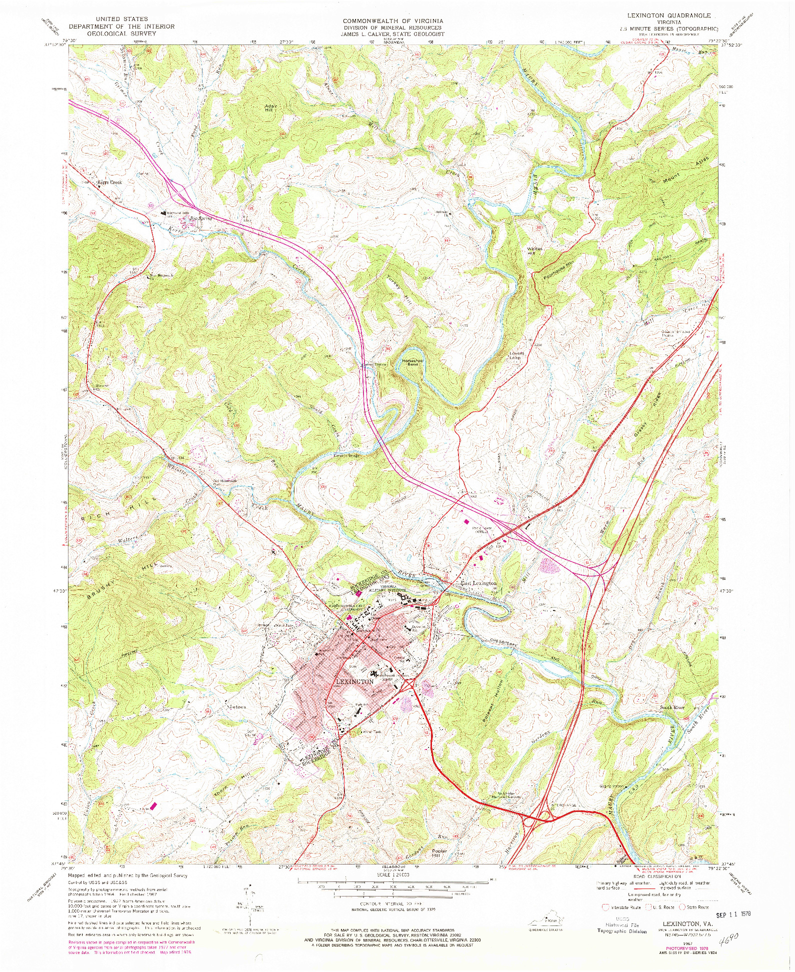 USGS 1:24000-SCALE QUADRANGLE FOR LEXINGTON, VA 1967