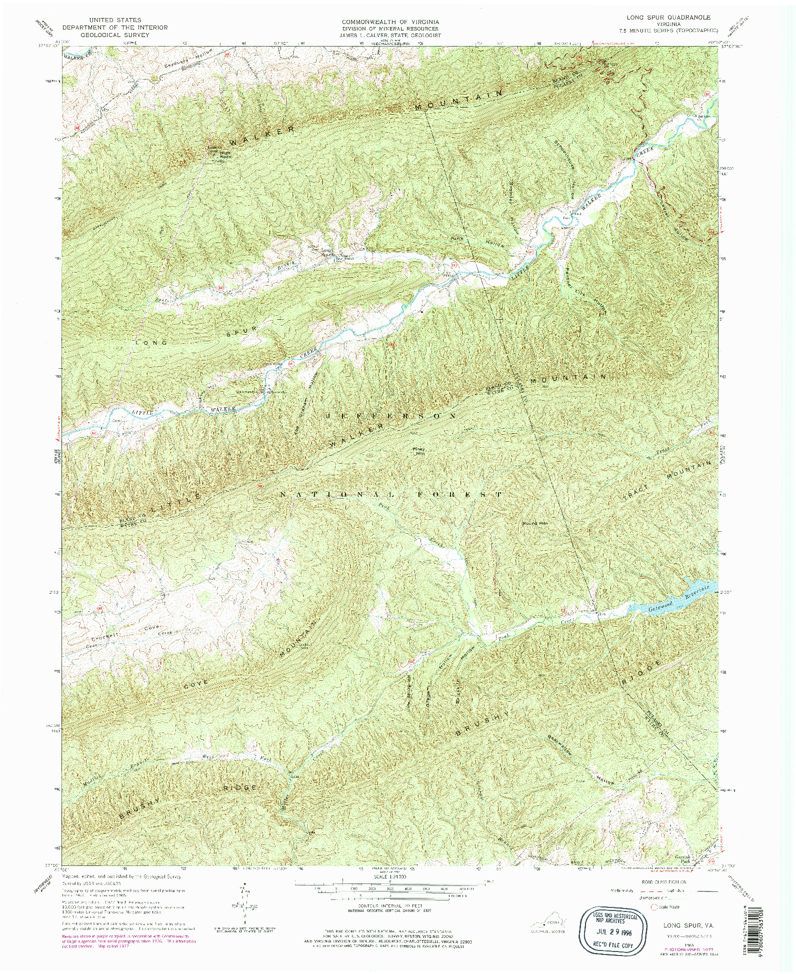 USGS 1:24000-SCALE QUADRANGLE FOR LONG SPUR, VA 1965