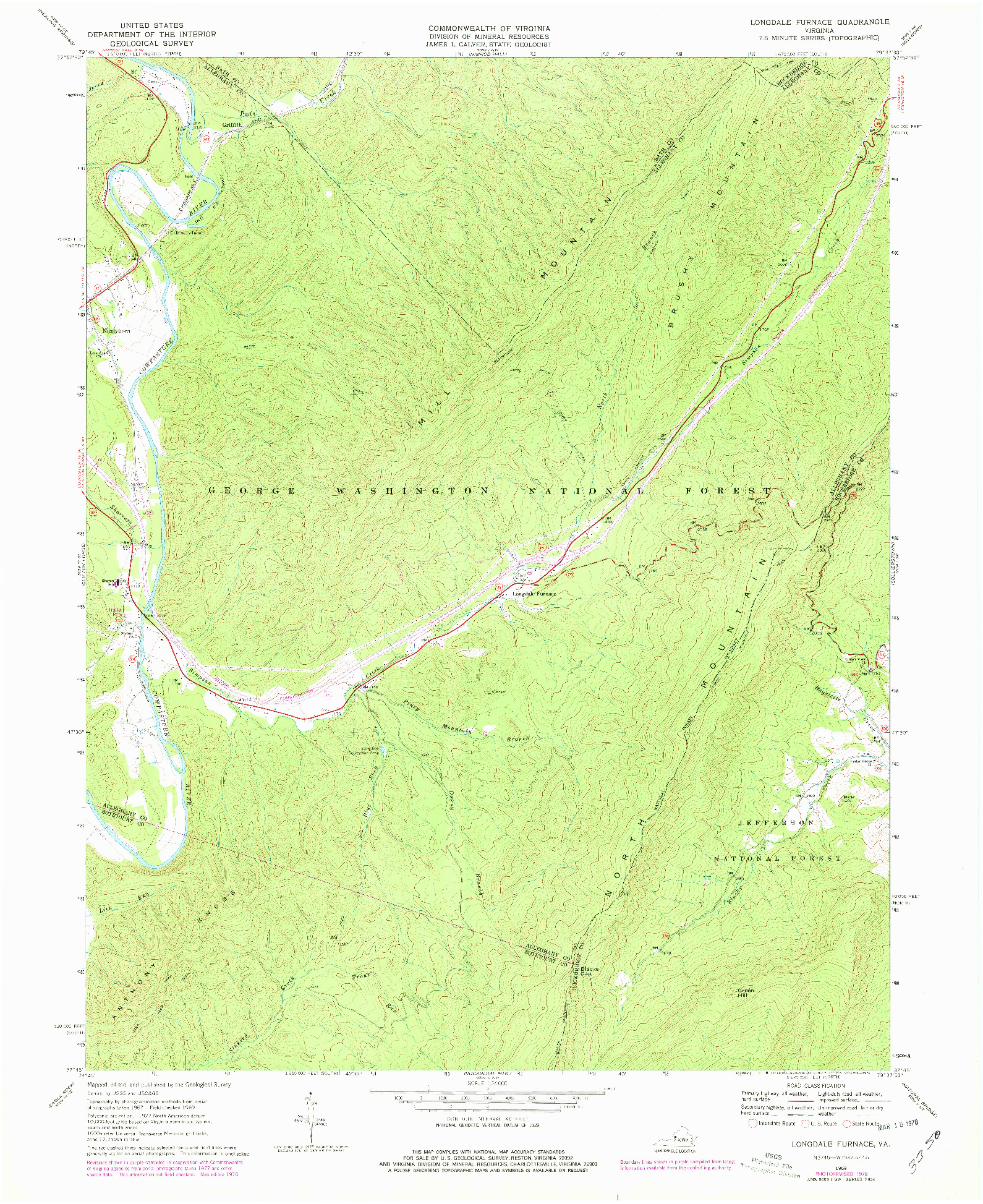 USGS 1:24000-SCALE QUADRANGLE FOR LONGDALE FURNACE, VA 1969