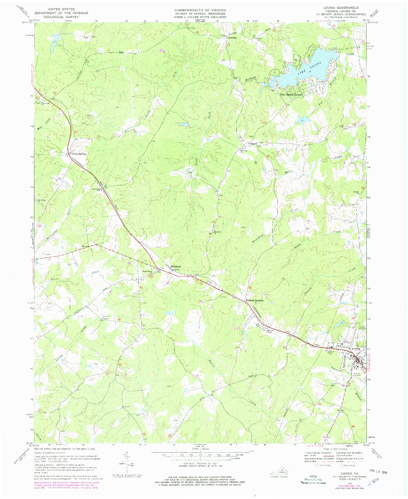 USGS 1:24000-SCALE QUADRANGLE FOR LOUISA, VA 1970