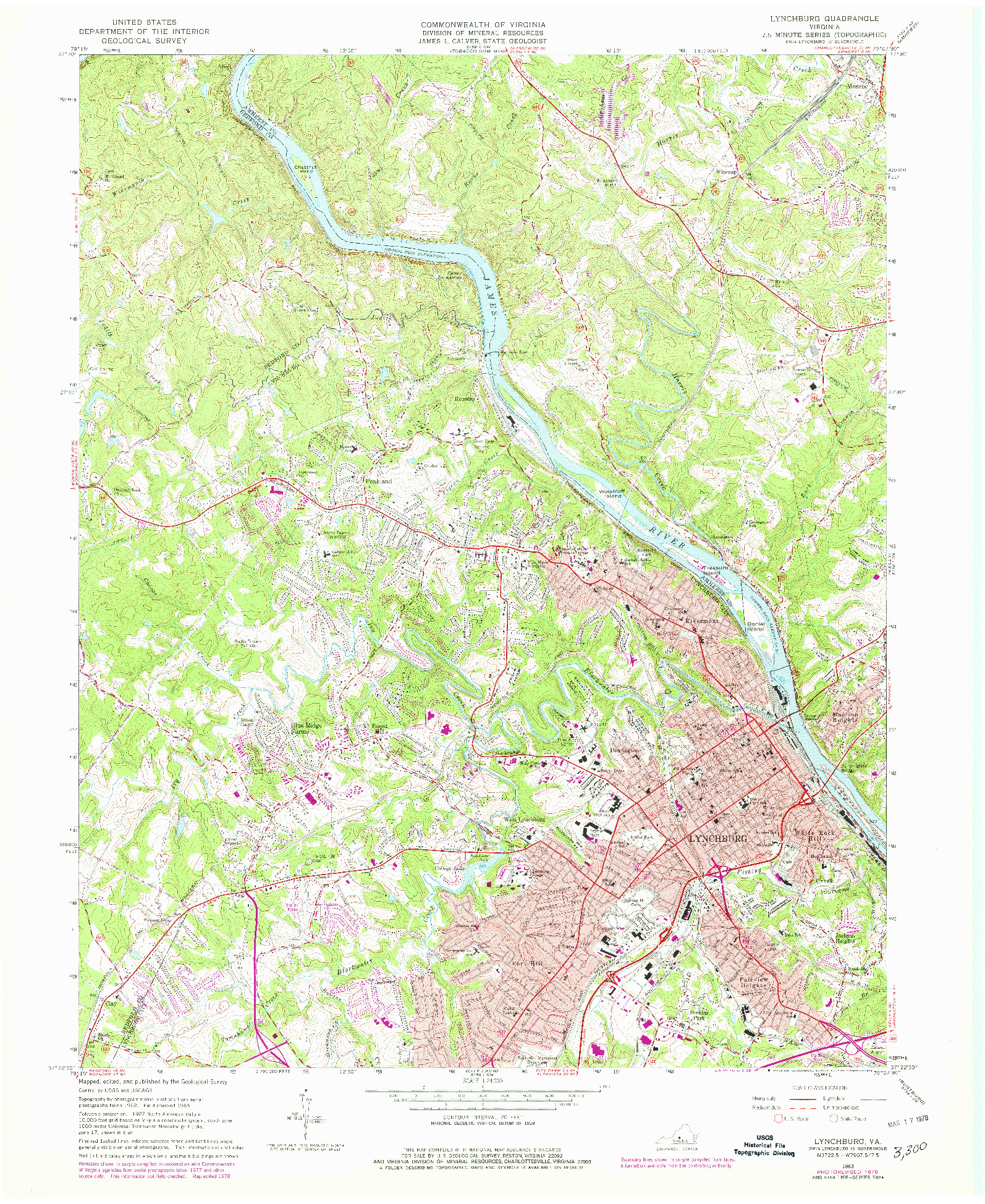 USGS 1:24000-SCALE QUADRANGLE FOR LYNCHBURG, VA 1963