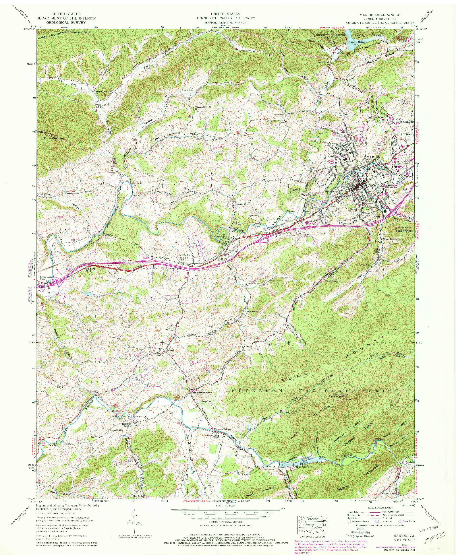 USGS 1:24000-SCALE QUADRANGLE FOR MARION, VA 1958