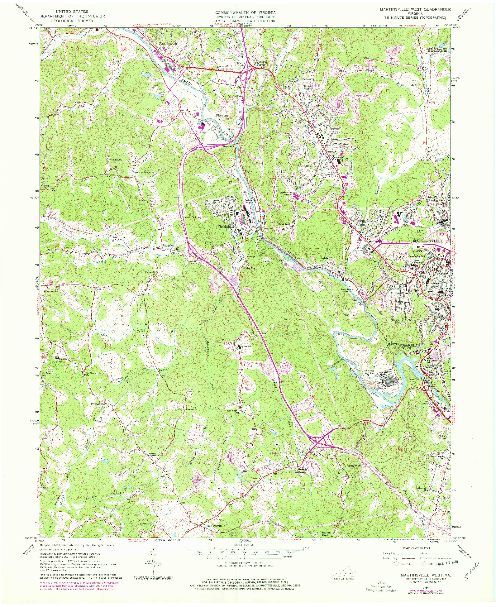 USGS 1:24000-SCALE QUADRANGLE FOR MARTINSVILLE WEST, VA 1965