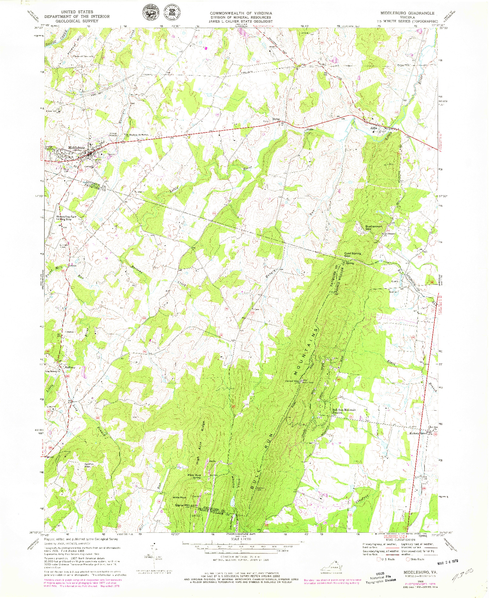 USGS 1:24000-SCALE QUADRANGLE FOR MIDDLEBURG, VA 1968