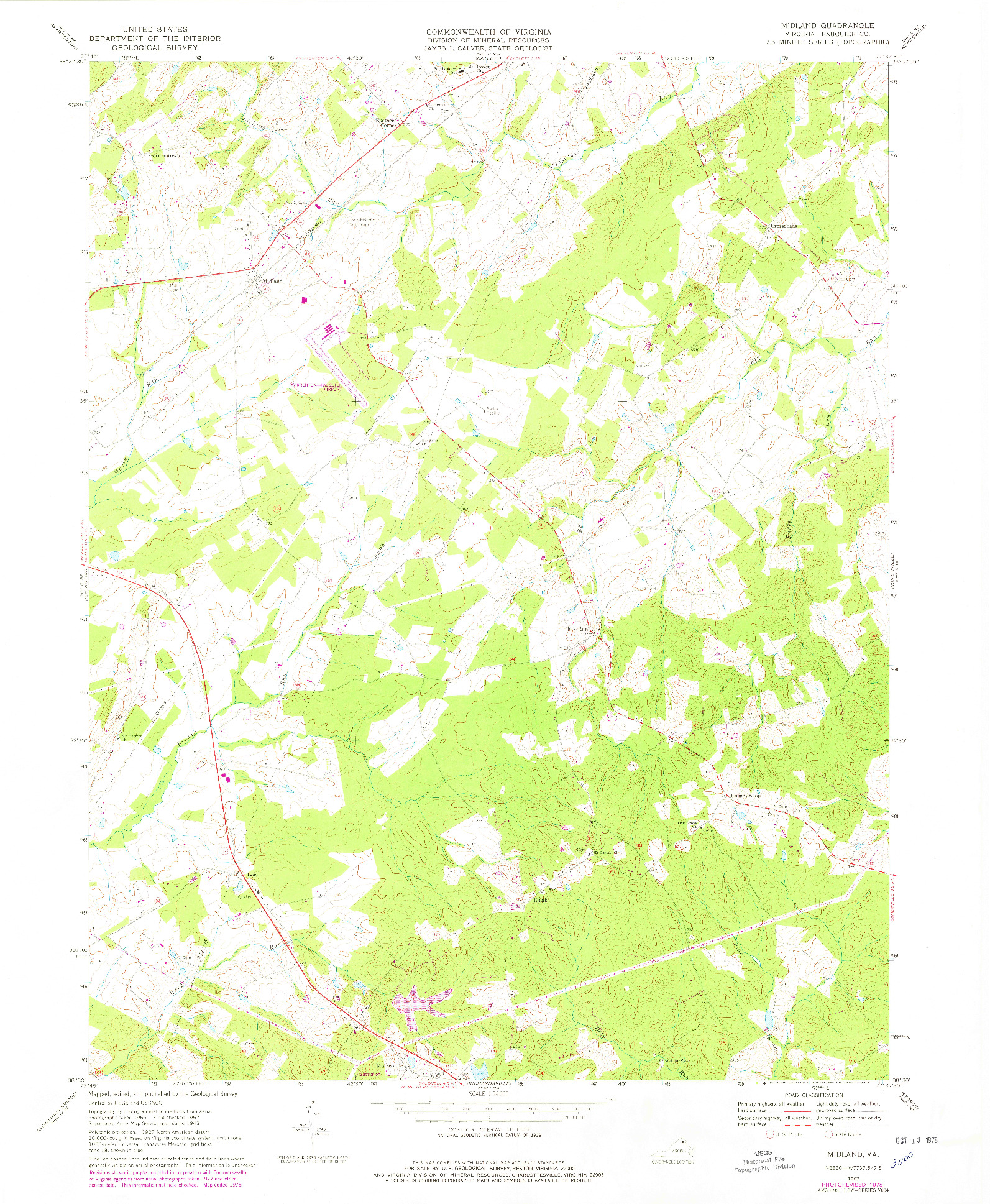 USGS 1:24000-SCALE QUADRANGLE FOR MIDLAND, VA 1967