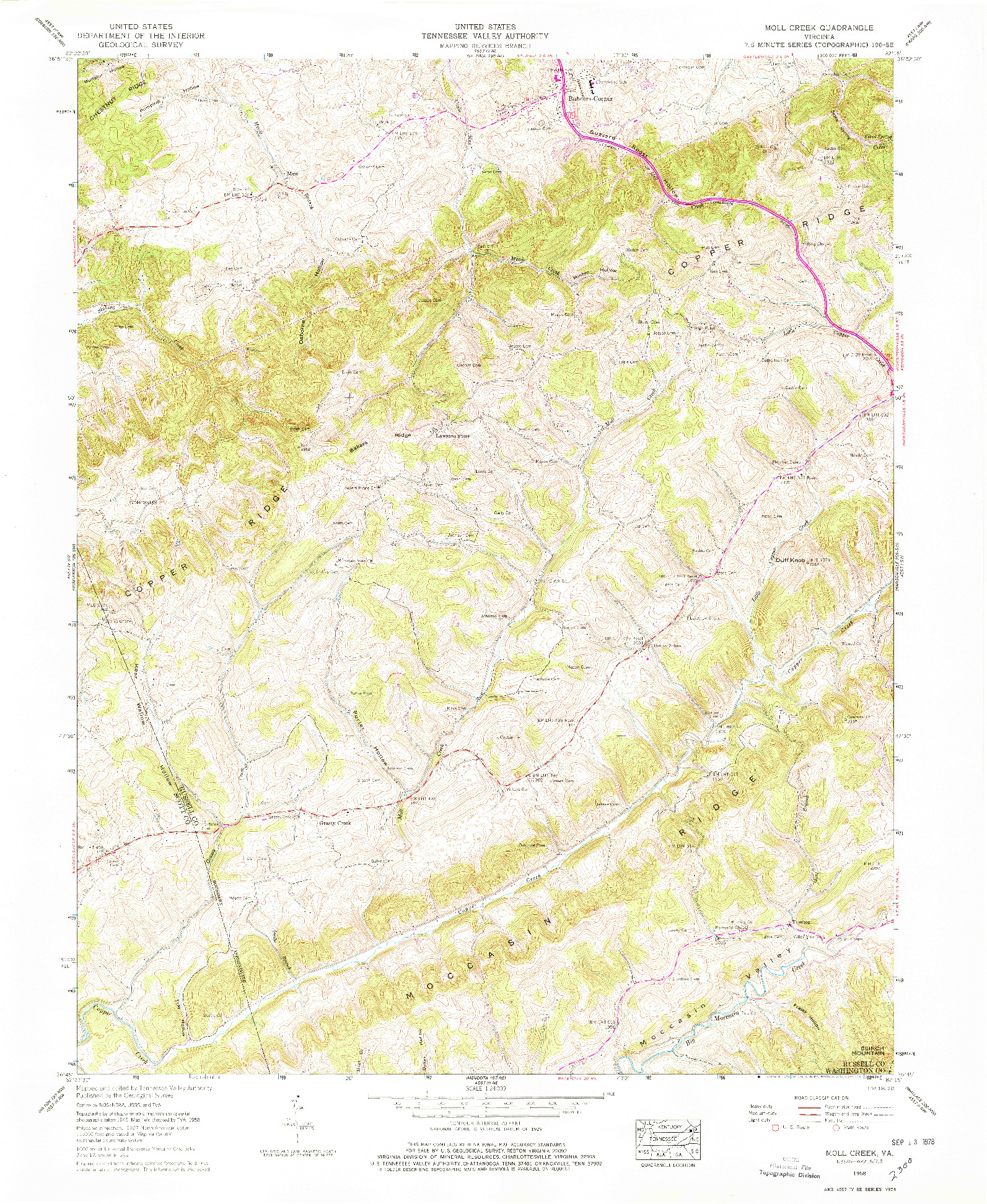 USGS 1:24000-SCALE QUADRANGLE FOR MOLL CREEK, VA 1958
