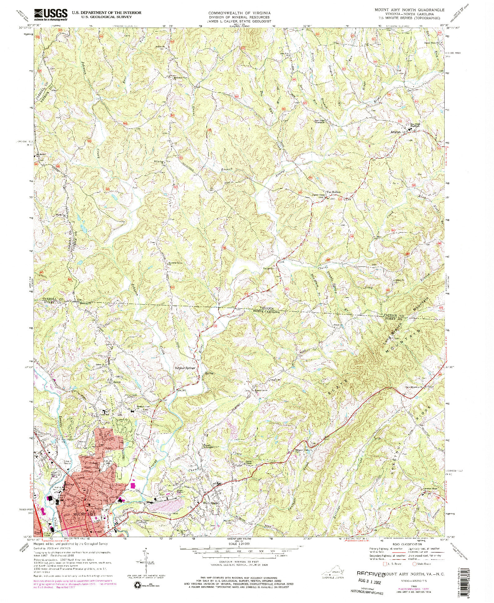 USGS 1:24000-SCALE QUADRANGLE FOR MOUNT AIRY NORTH, VA 1968